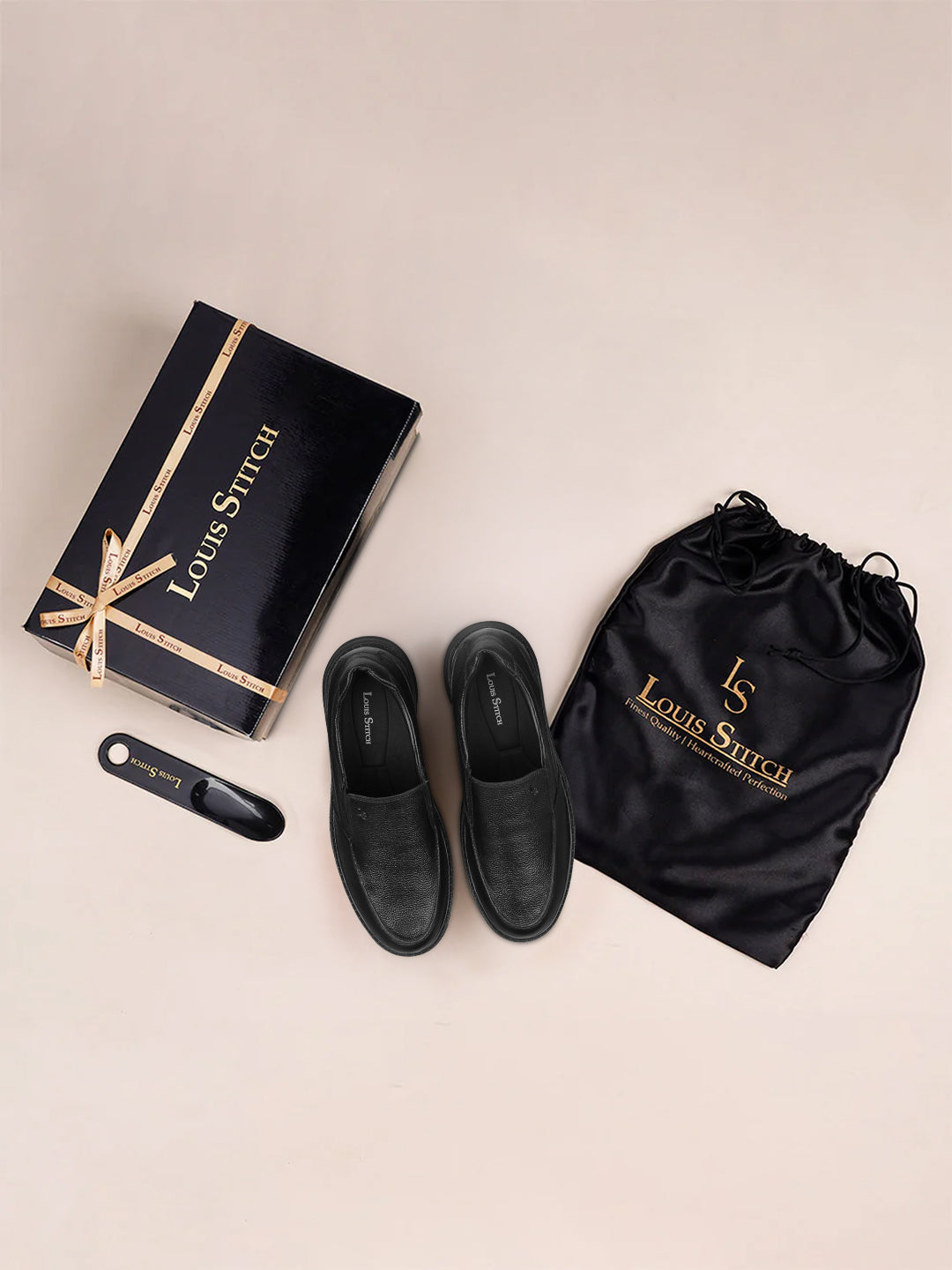 Jet Black Leather Comfortable Slip-On Shoes