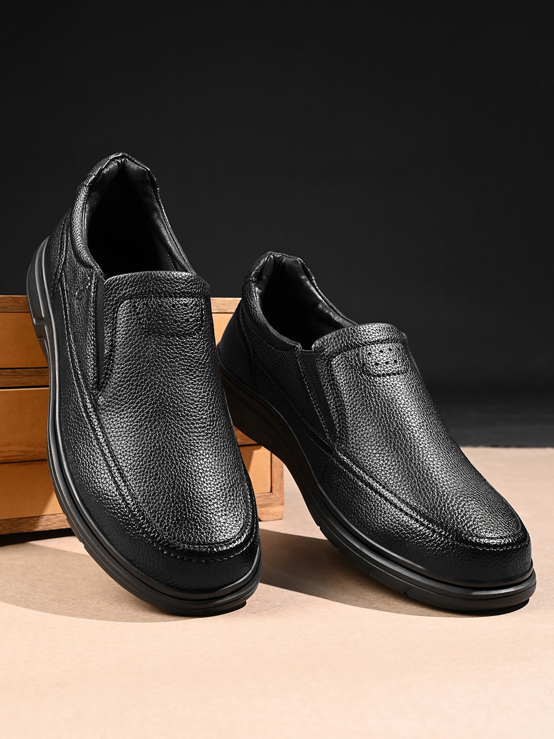 Jet Black Milled Lightweight Slip-On Moccasin