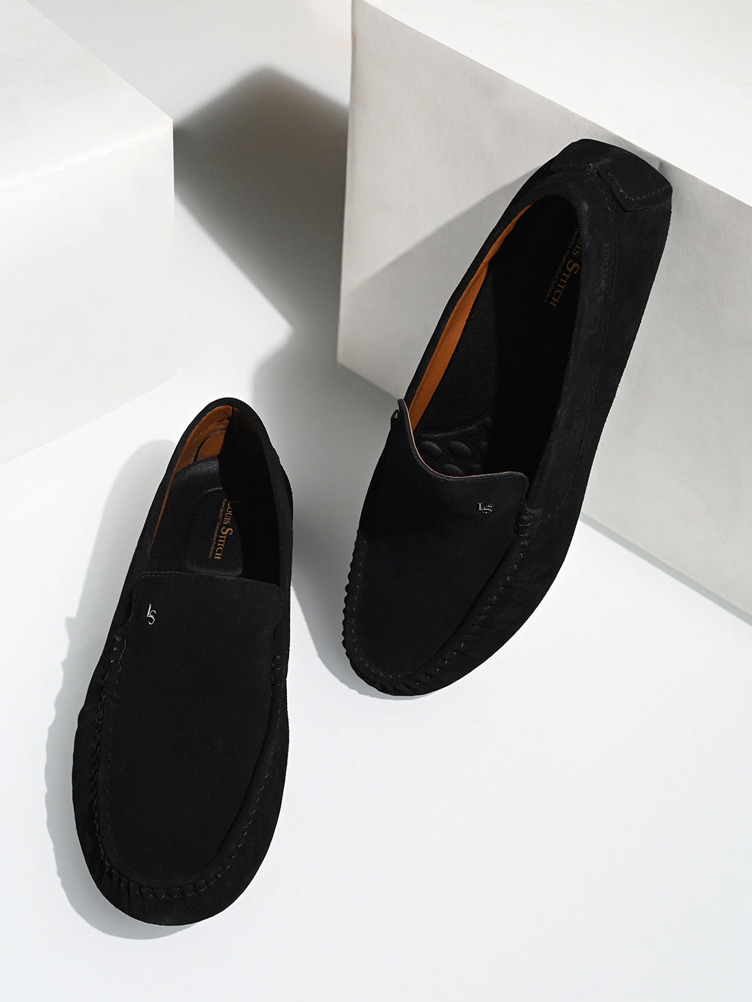Jet Black Suede Leather Slip-On Penny Loafers
