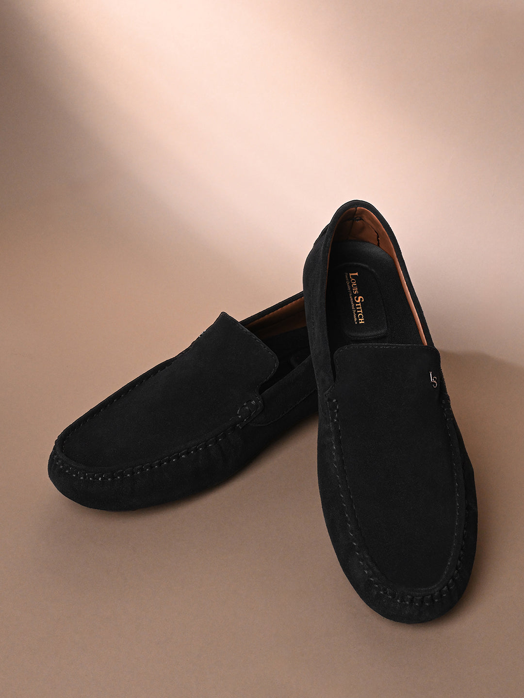 Jet Black Suede Leather Slip-On Penny Loafers