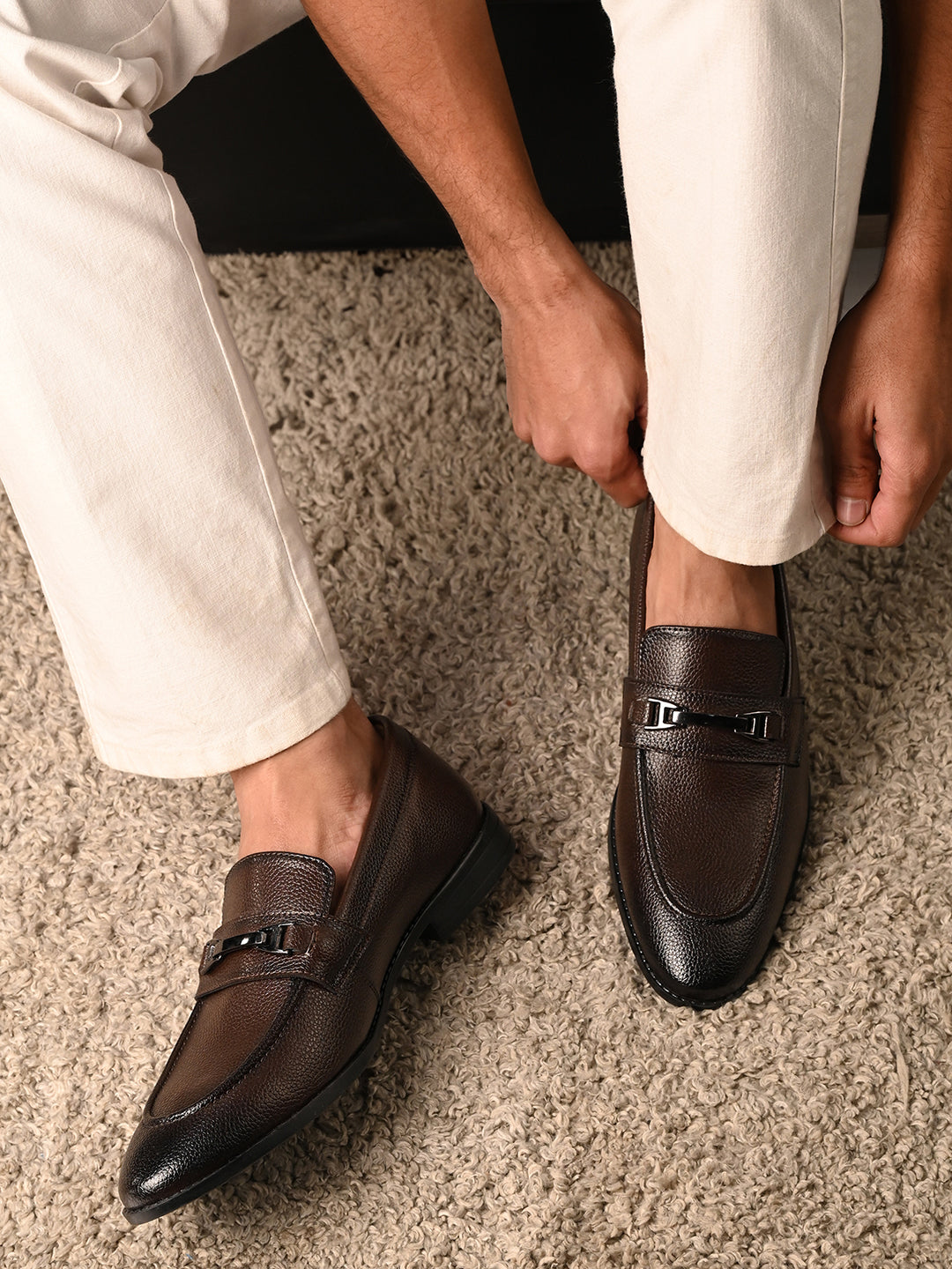 Brunette Brown Formal Slip-On Moccasin with Buckle
