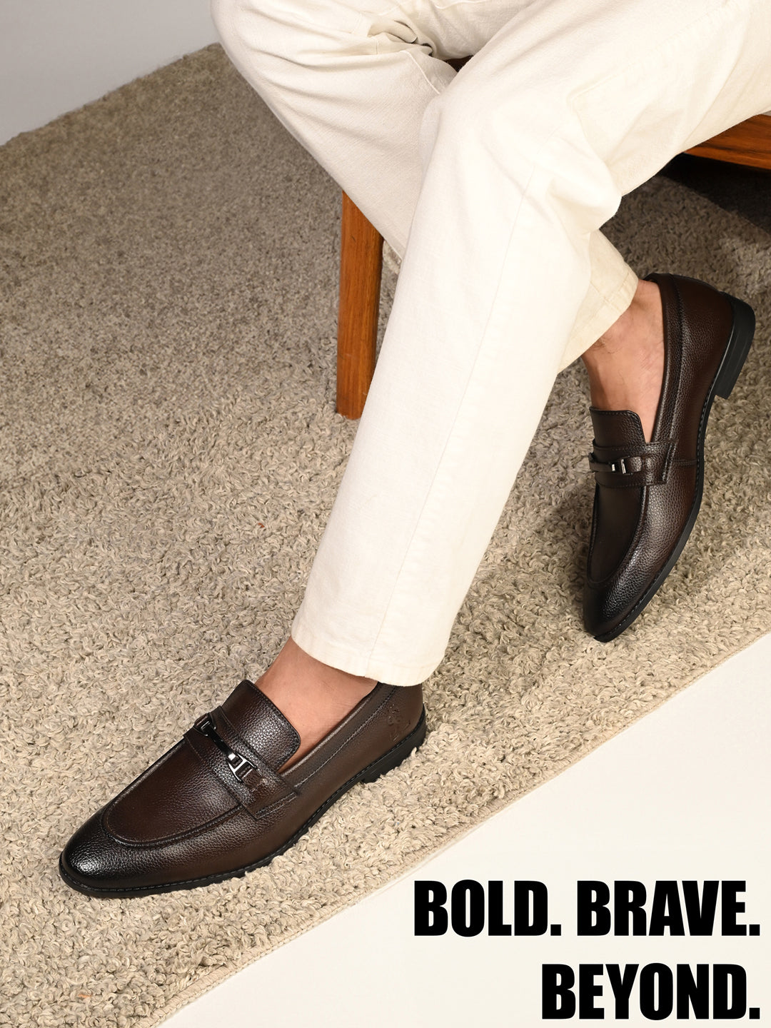 Brunette Brown Formal Slip-On Moccasin with Buckle