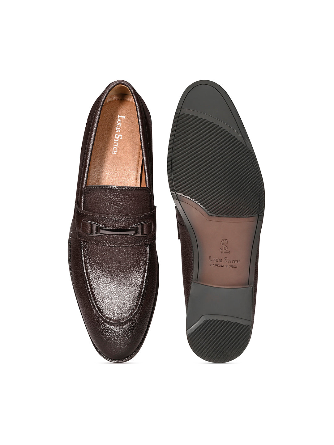 Brunette Brown Formal Slip-On Moccasin with Buckle