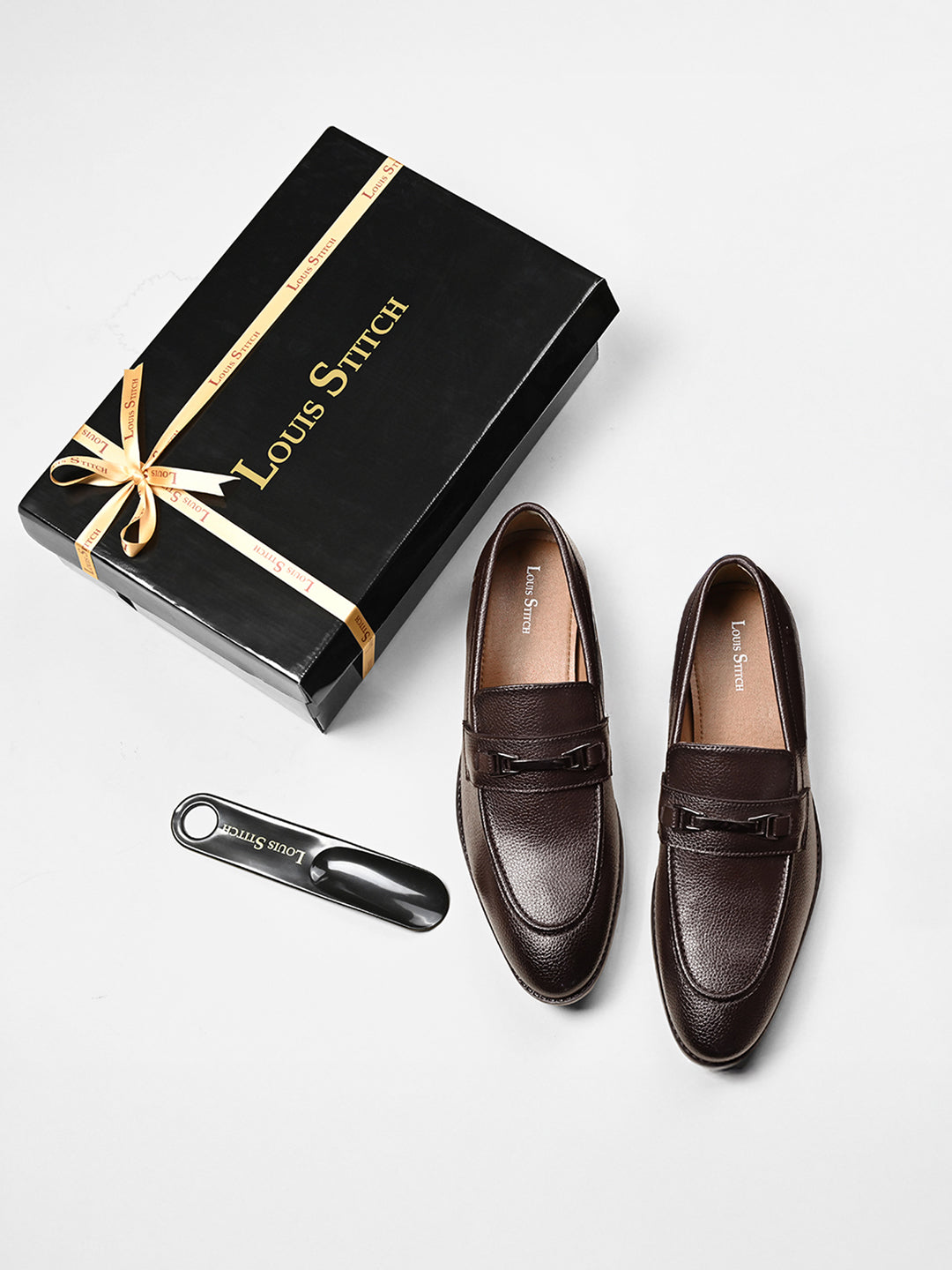 Brunette Brown Formal Slip-On Moccasin with Buckle
