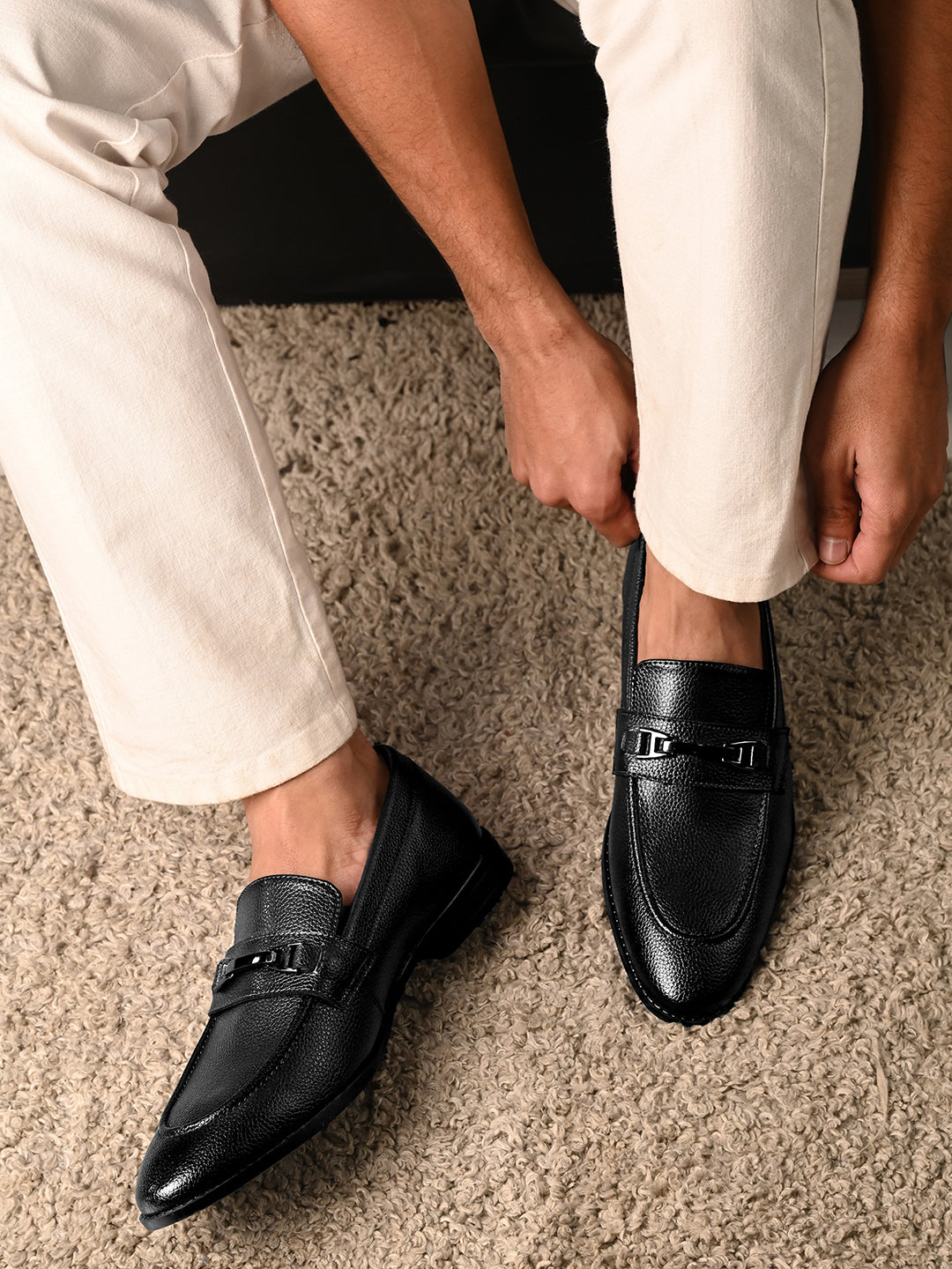 Jet Black Formal Slip-On Moccasin with Buckle