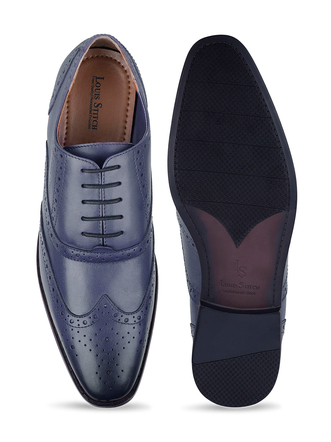 Federal Blue Egyptian Crust Leather Brogue Shoes