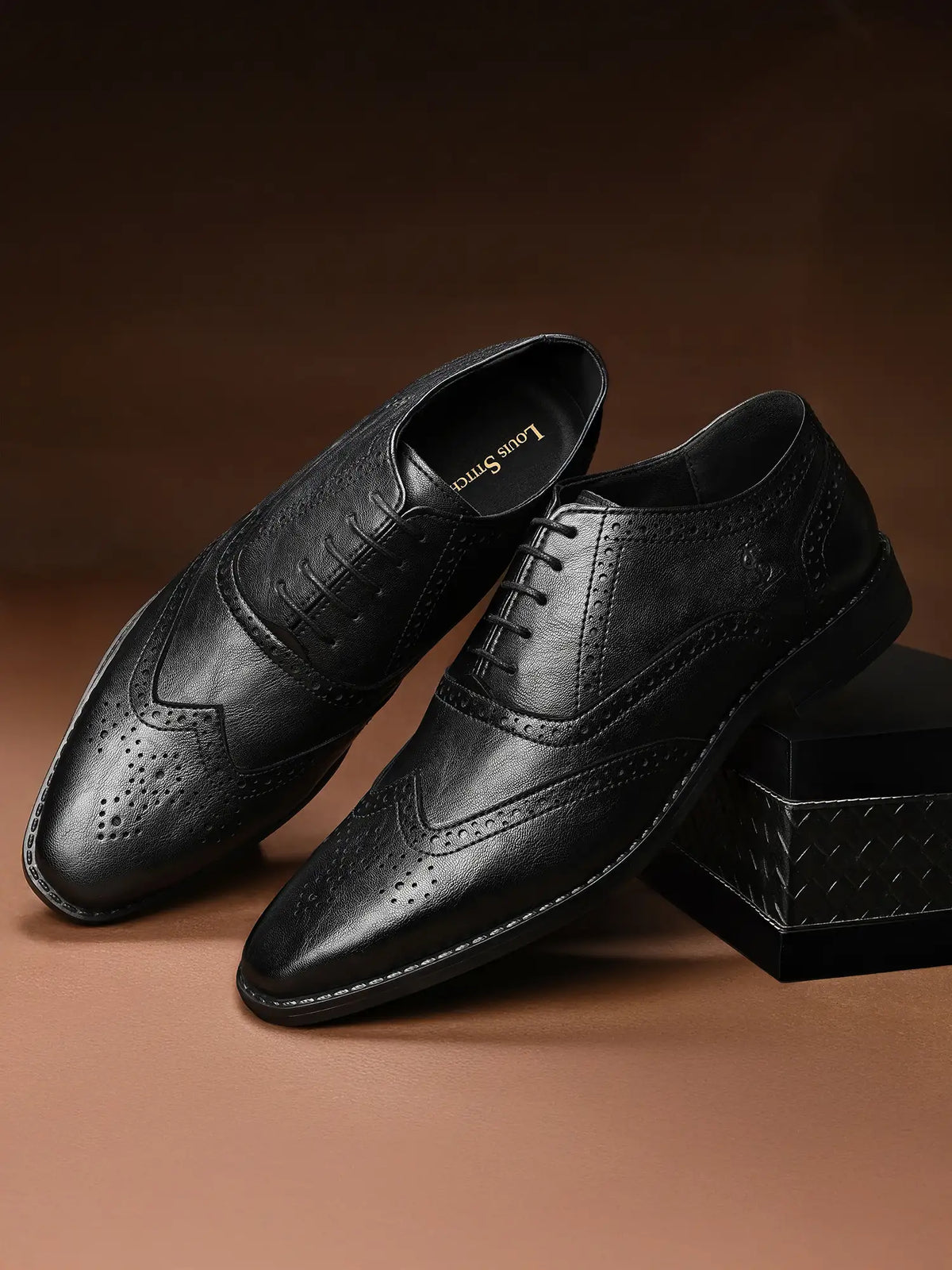 Jet Black Egyptian Crust Leather Brogue Shoes