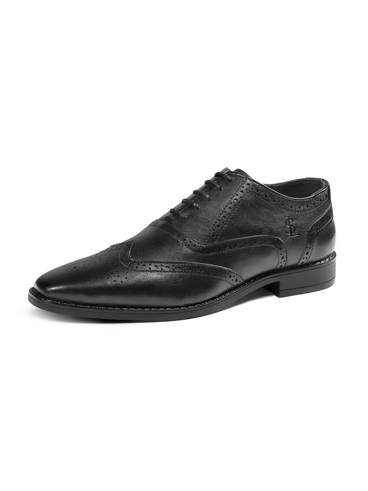 Jet Black Egyptian Crust Leather Brogue Shoes