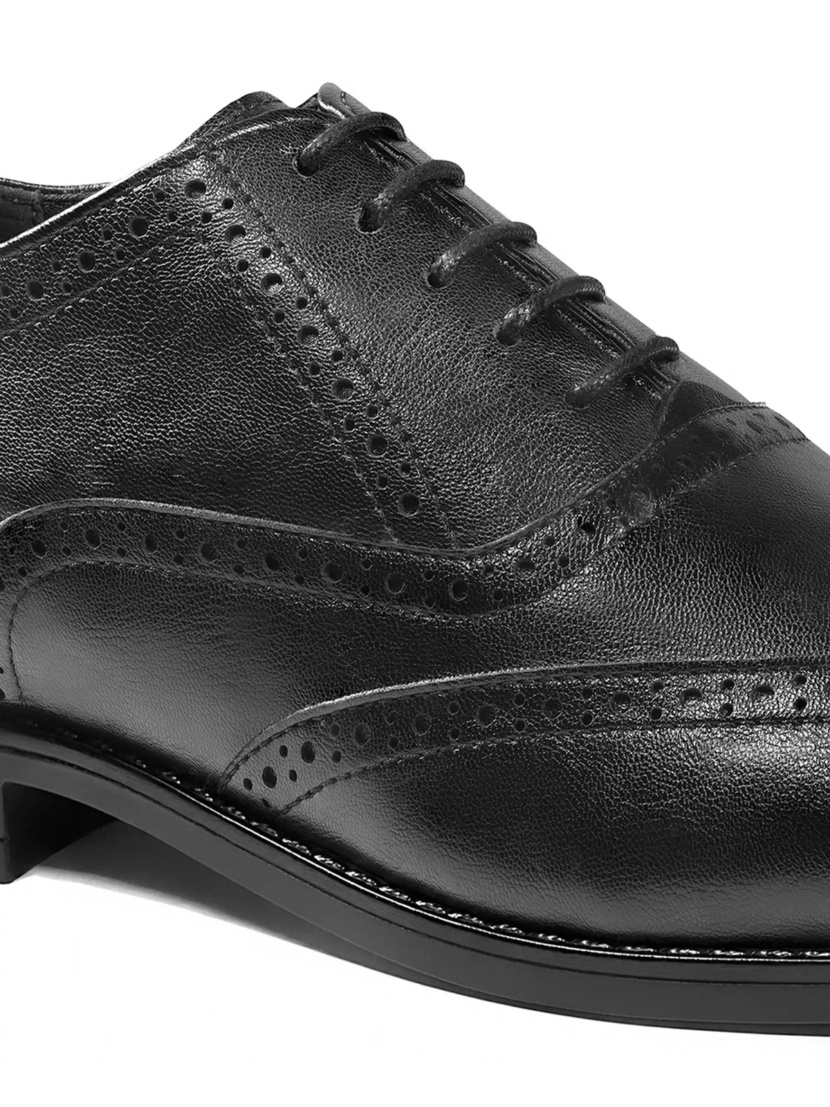 Jet Black Egyptian Crust Leather Brogue Shoes