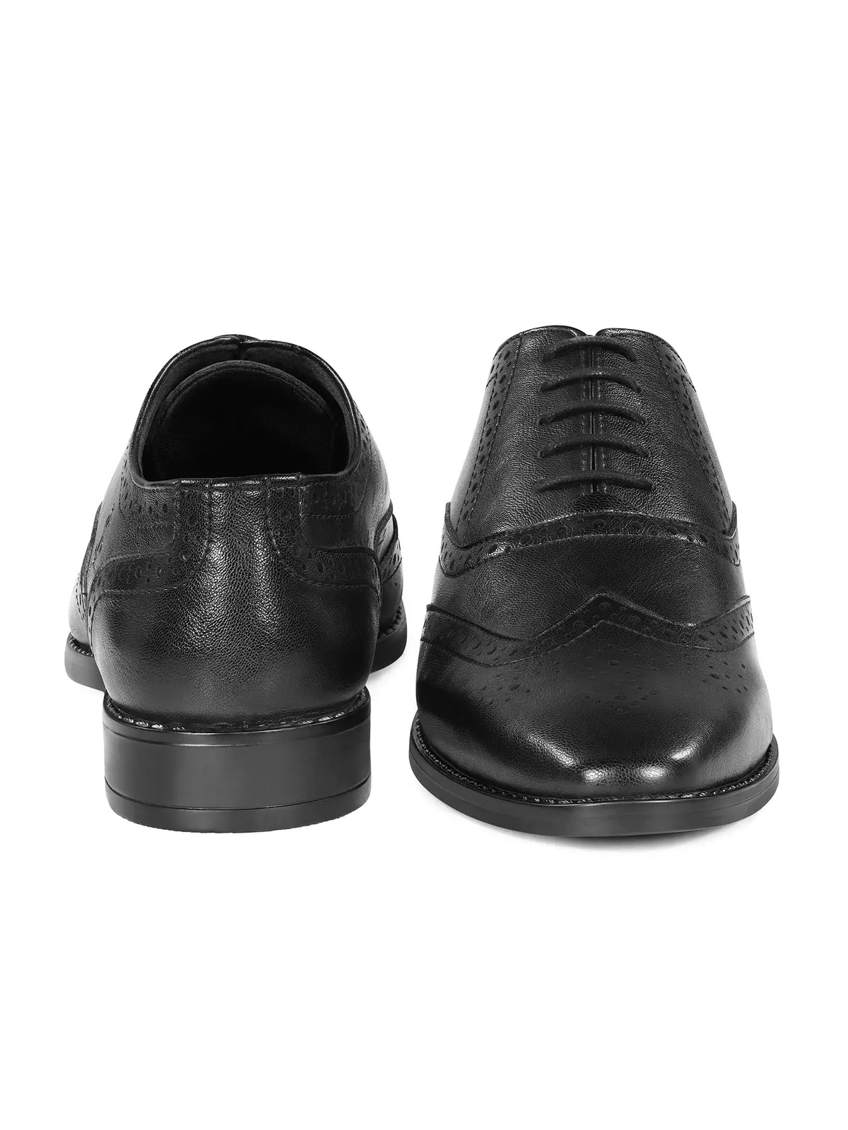 Jet Black Egyptian Crust Leather Brogue Shoes