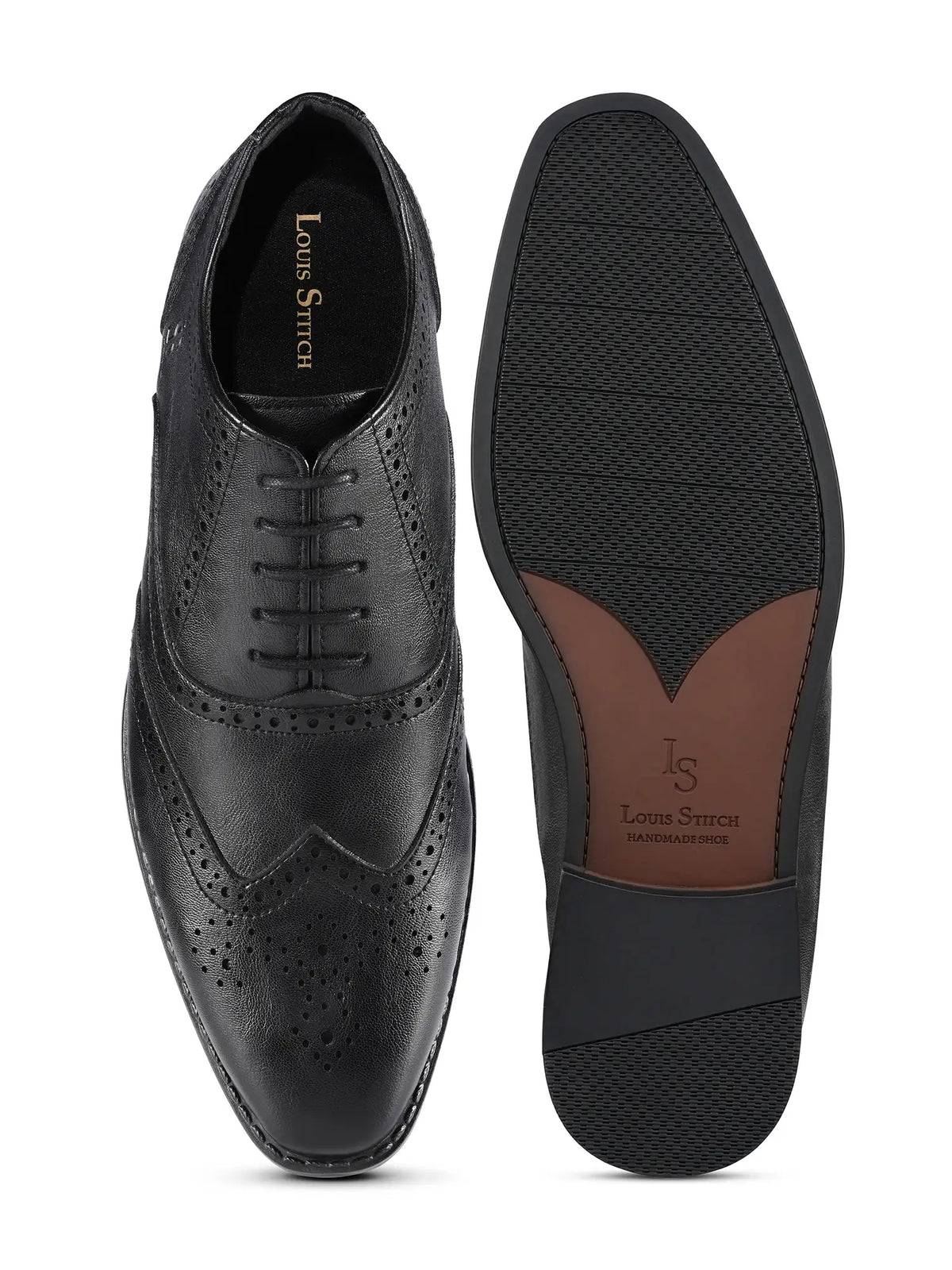 Jet Black Egyptian Crust Leather Brogue Shoes