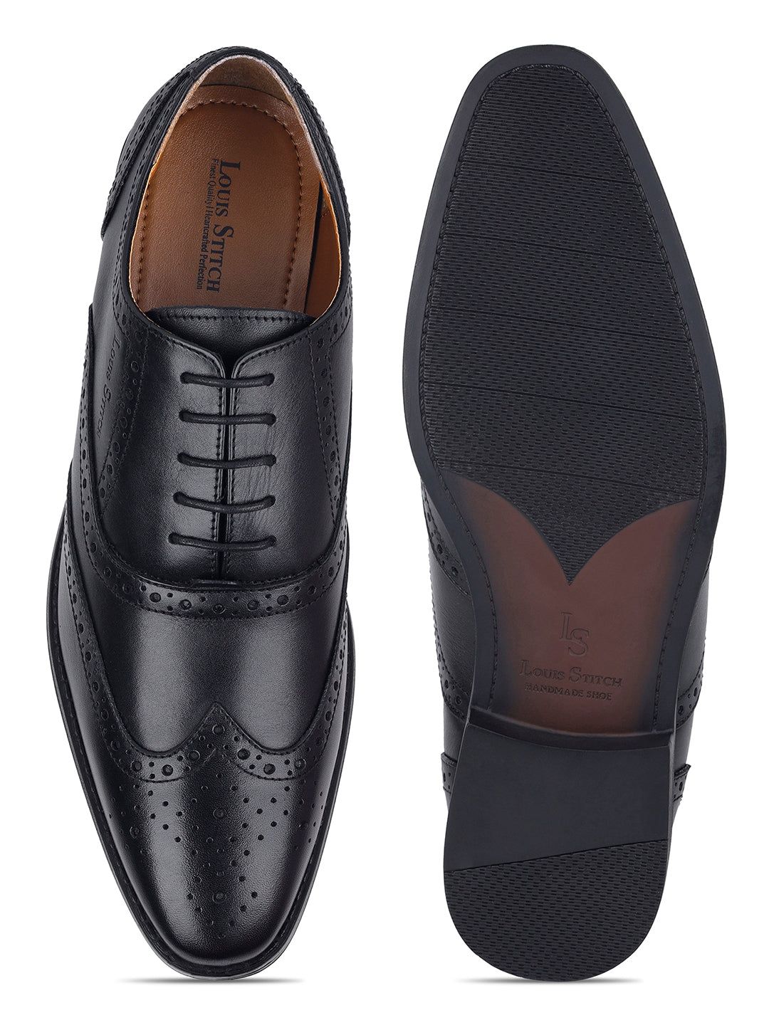 Jet Black Egyptian Crust Leather Brogue Shoes