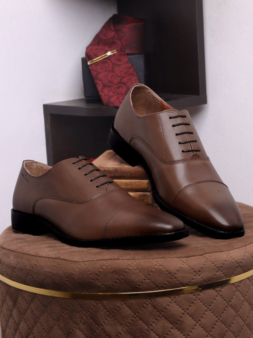 Brunette Brown Egyptian Crust Leather Derby Shoes