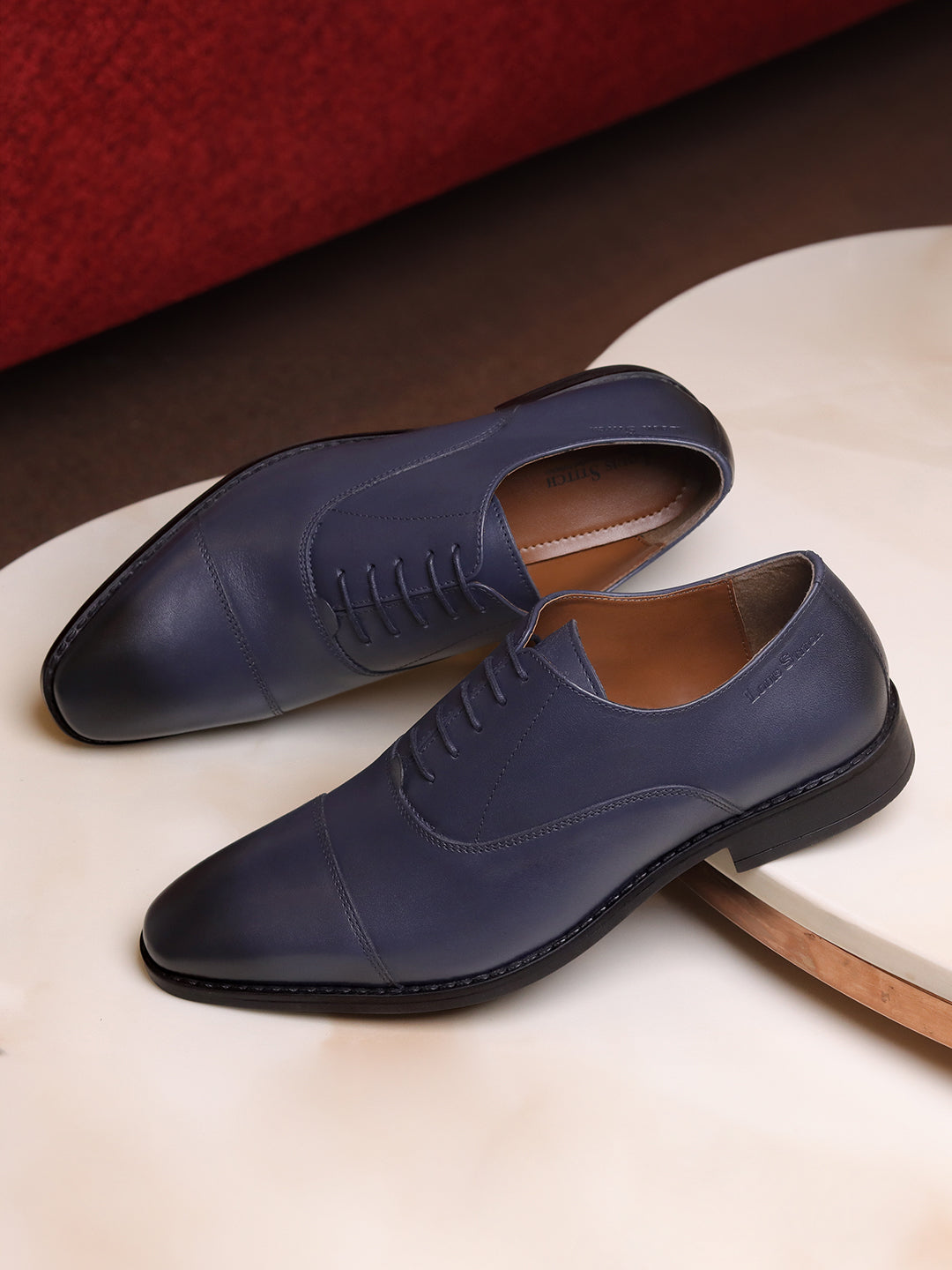 Prussian Blue Egyptian Crust Leather Derby Shoes