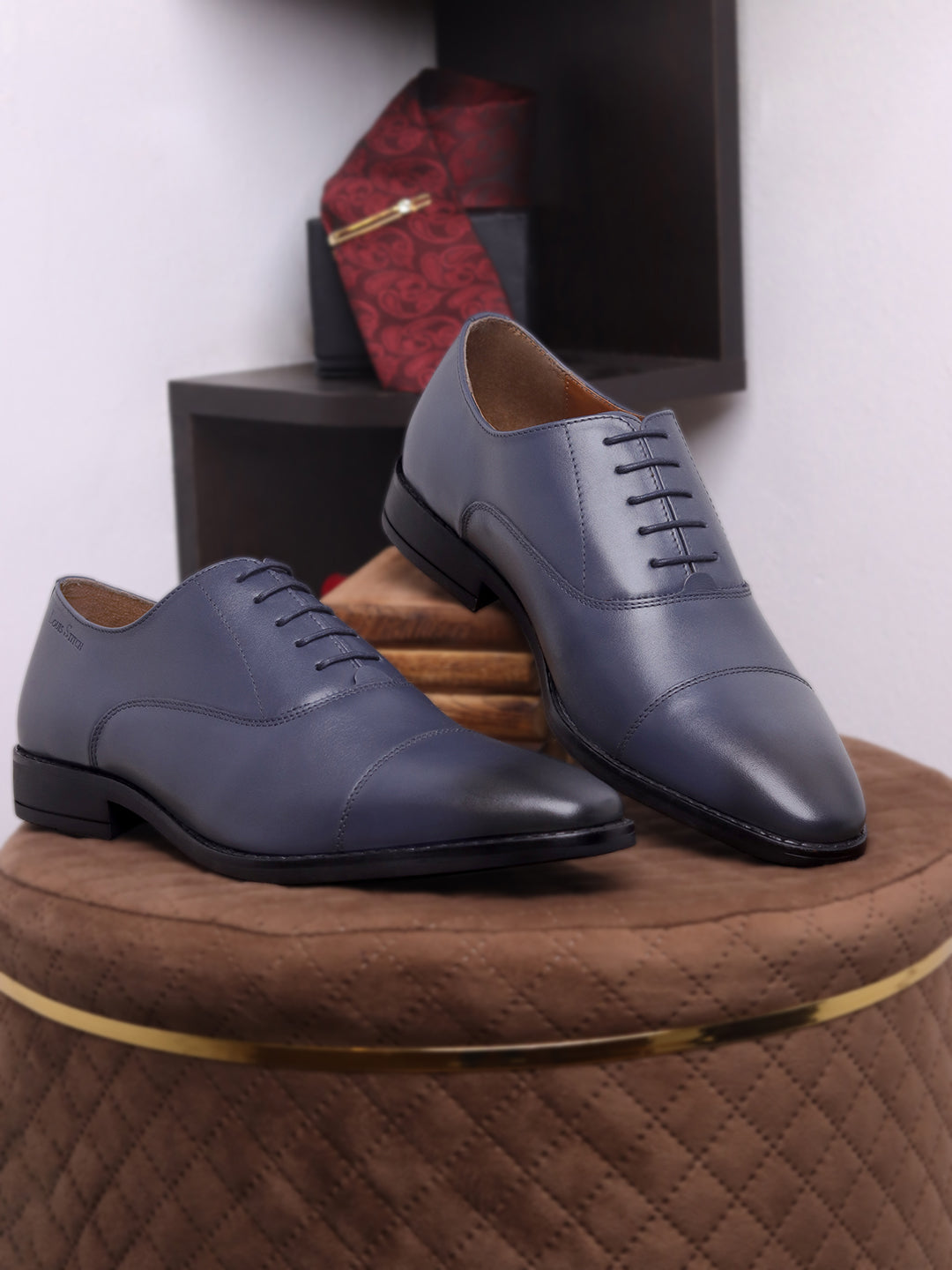 Prussian Blue Egyptian Crust Leather Derby Shoes