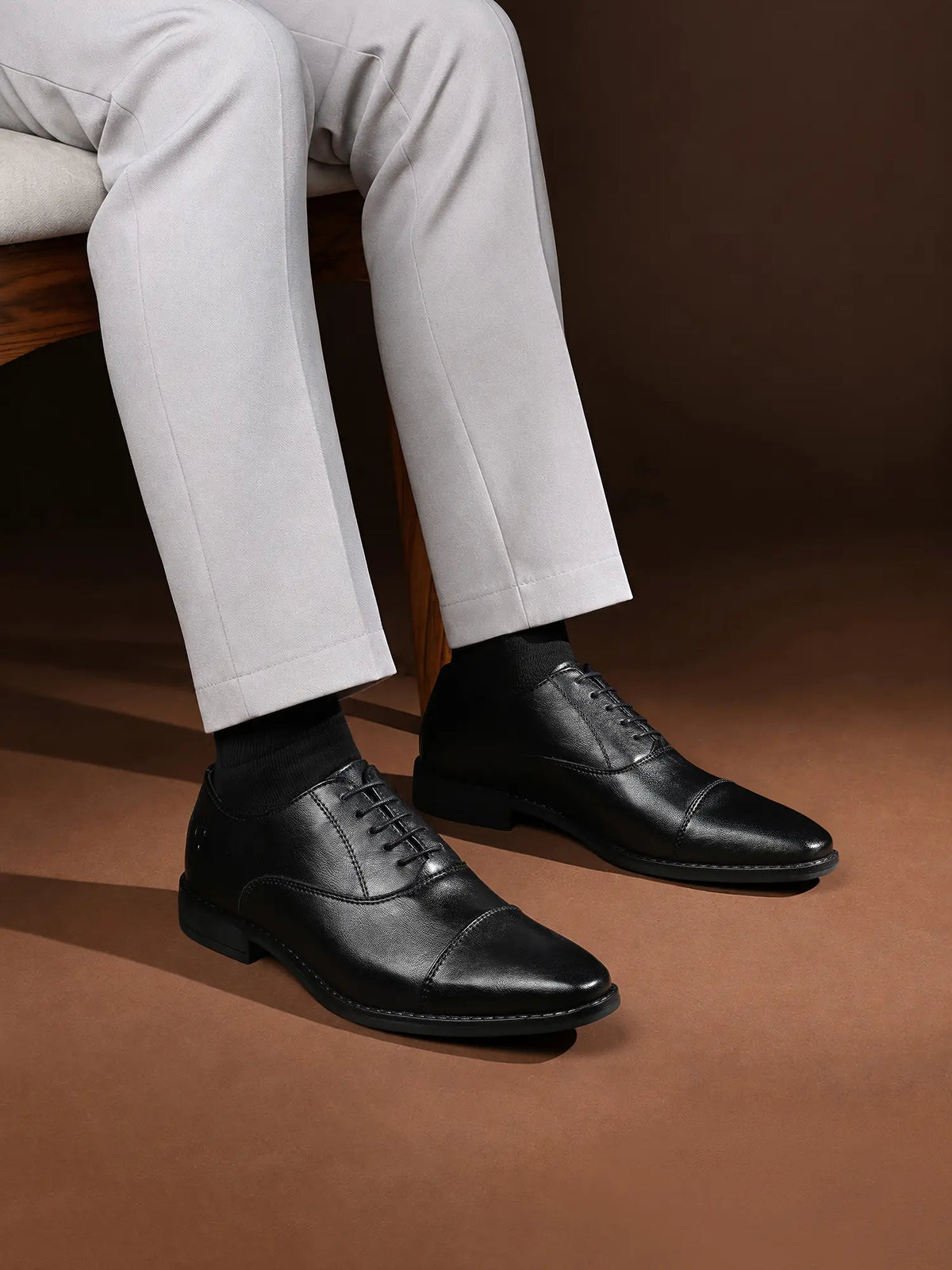 Jet Black Egyptian Crust Leather Derby Shoes