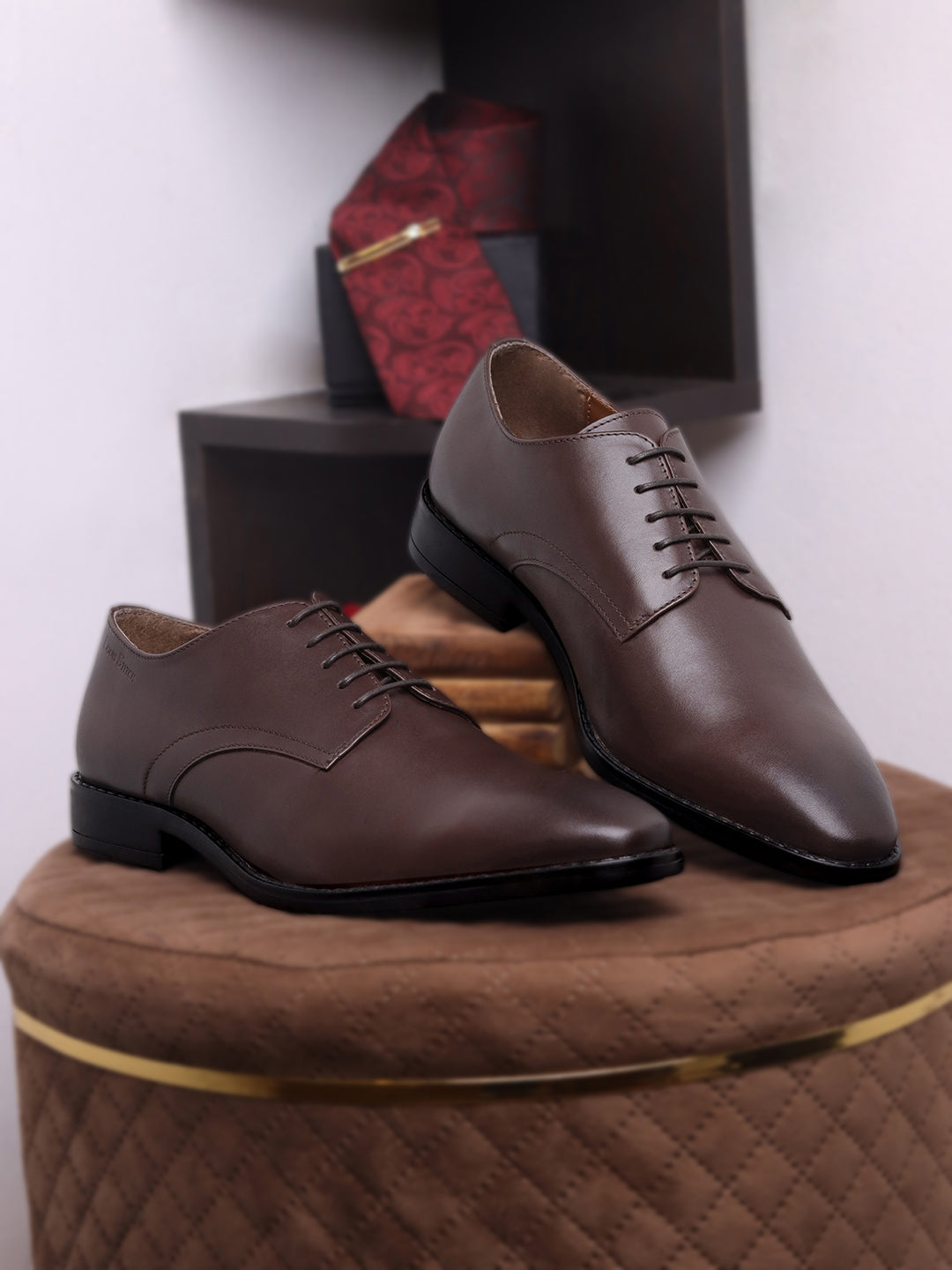 Brunette Brown Egyptian Crust Leather Derby Shoes