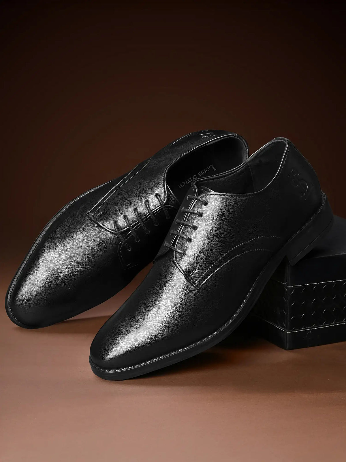 Jet Black Egyptian Crust Leather Derby Shoes