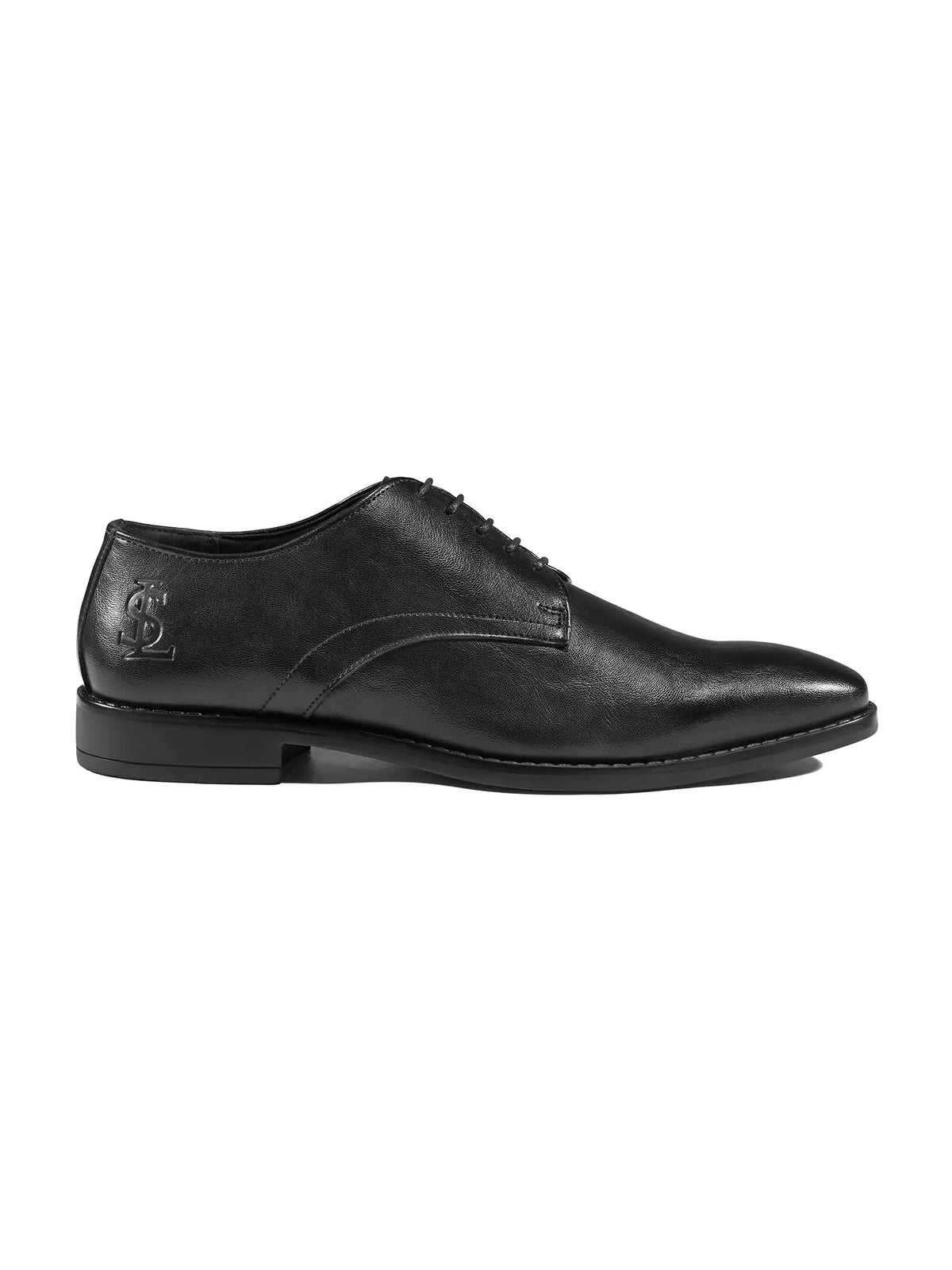 Jet Black Egyptian Crust Leather Derby Shoes