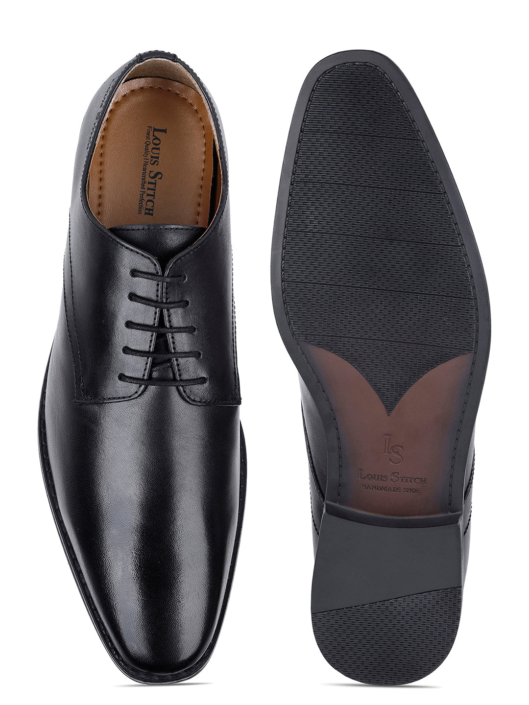 Jet Black Egyptian Crust Leather Derby Shoes
