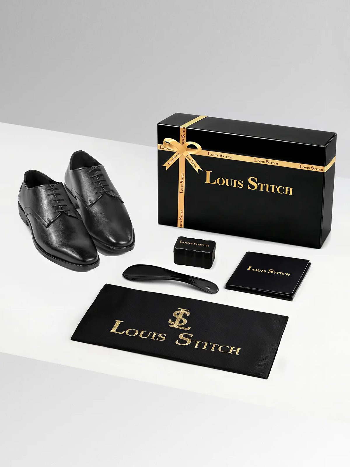 Jet Black Egyptian Crust Leather Derby Shoes
