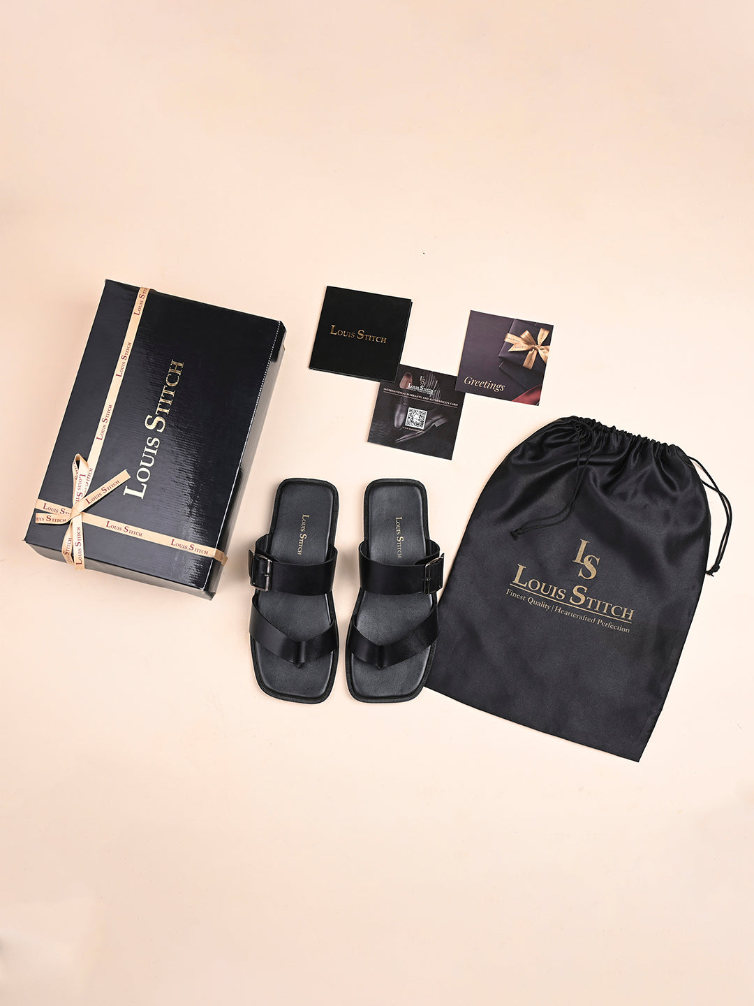 Jet Black Open Toe Lightweight T-Strap Leather Sandal with Adjustable Buckle Strap