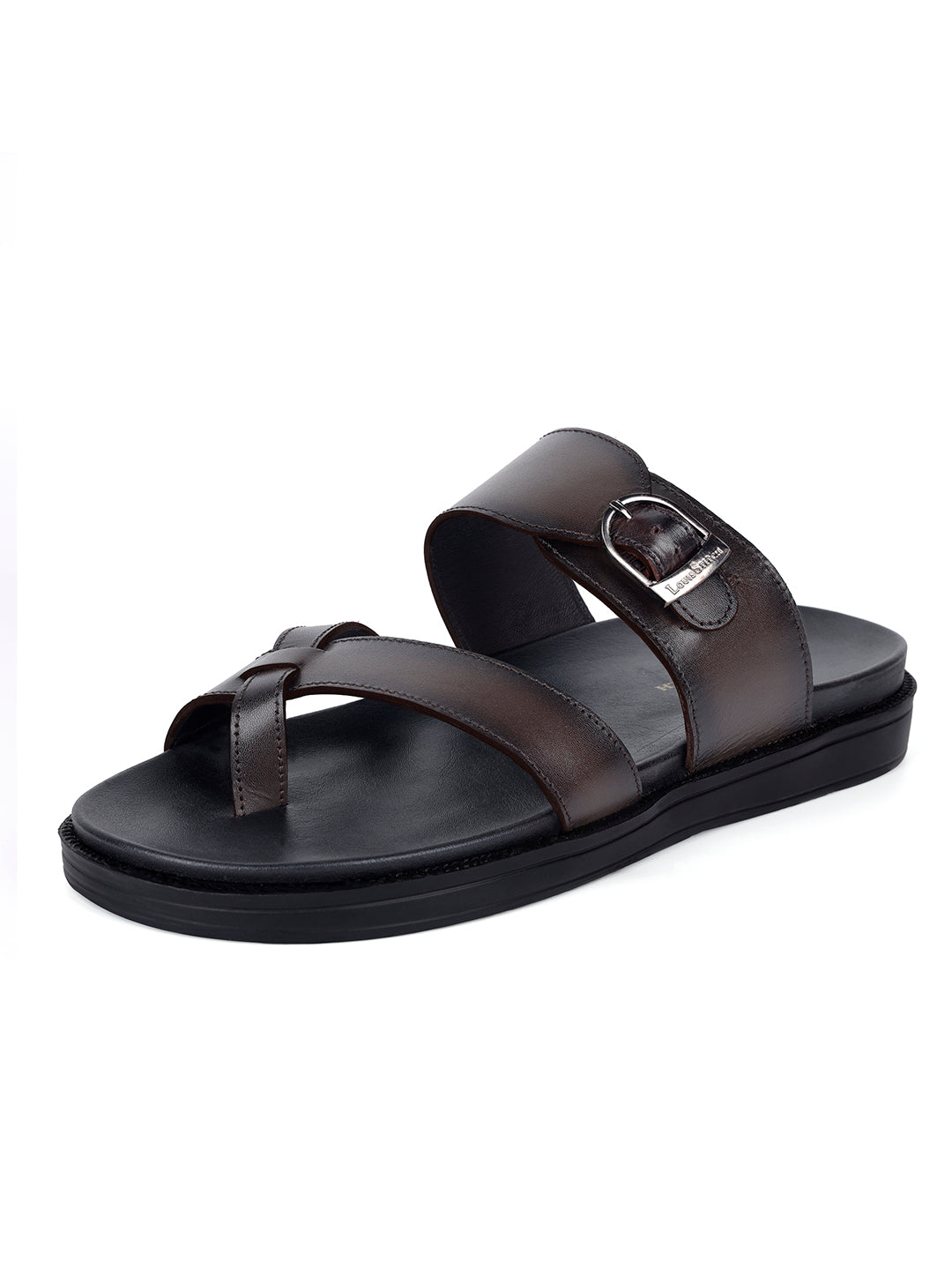Brunette Brown Toe Ring Lightweight Leather Sandal with Adjustable Buckle