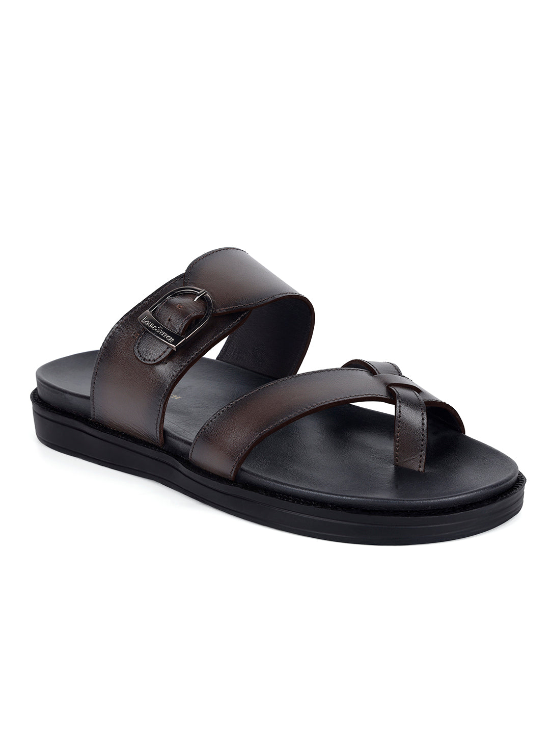 Brunette Brown Toe Ring Lightweight Leather Sandal with Adjustable Buckle