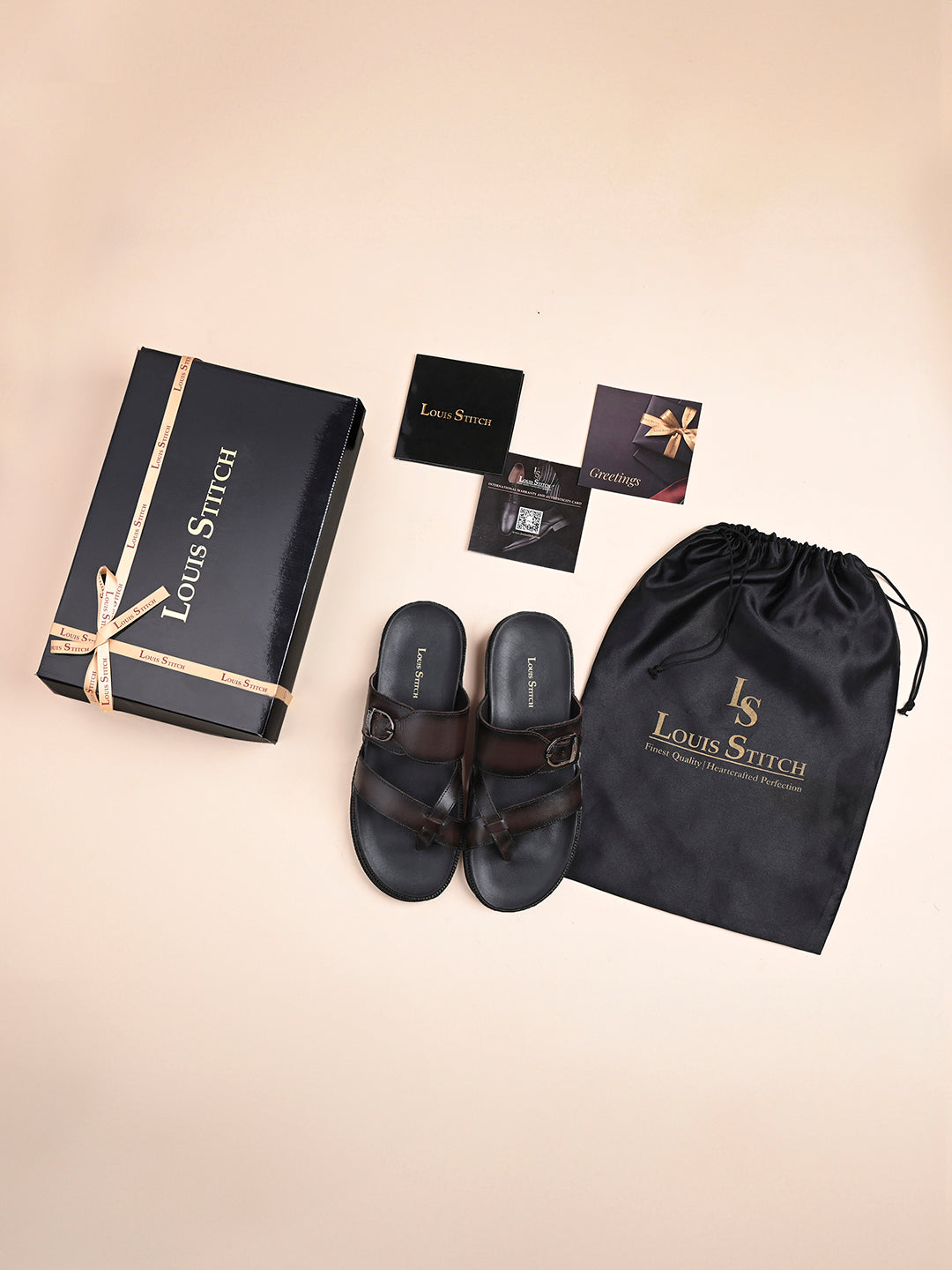 Brunette Brown Toe Ring Lightweight Leather Sandal with Adjustable Buckle