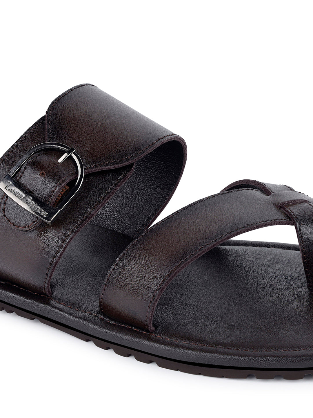 Brunette Brown Lightweight Open Toe Leather Sandal with Adjustable Buckle