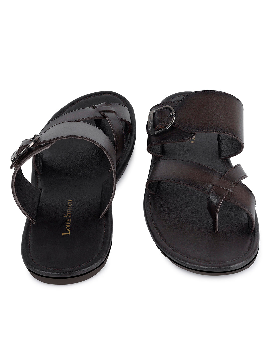 Brunette Brown Lightweight Open Toe Leather Sandal with Adjustable Buckle