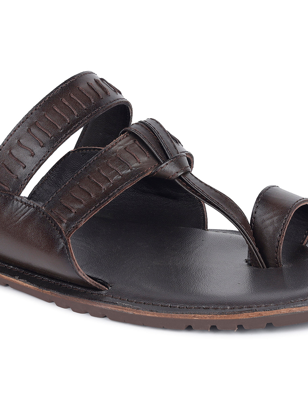 Brunette Brown Kolhapuri Style Lightweight Toe Ring Leather Sandal