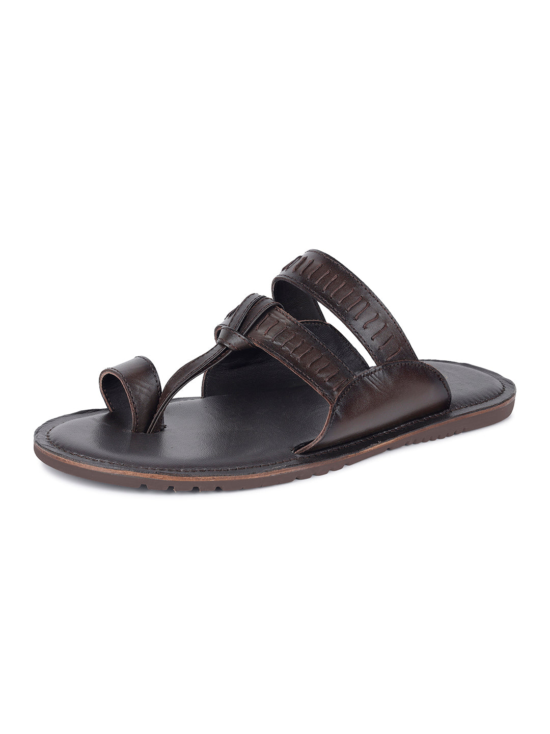 Brunette Brown Kolhapuri Style Lightweight Toe Ring Leather Sandal