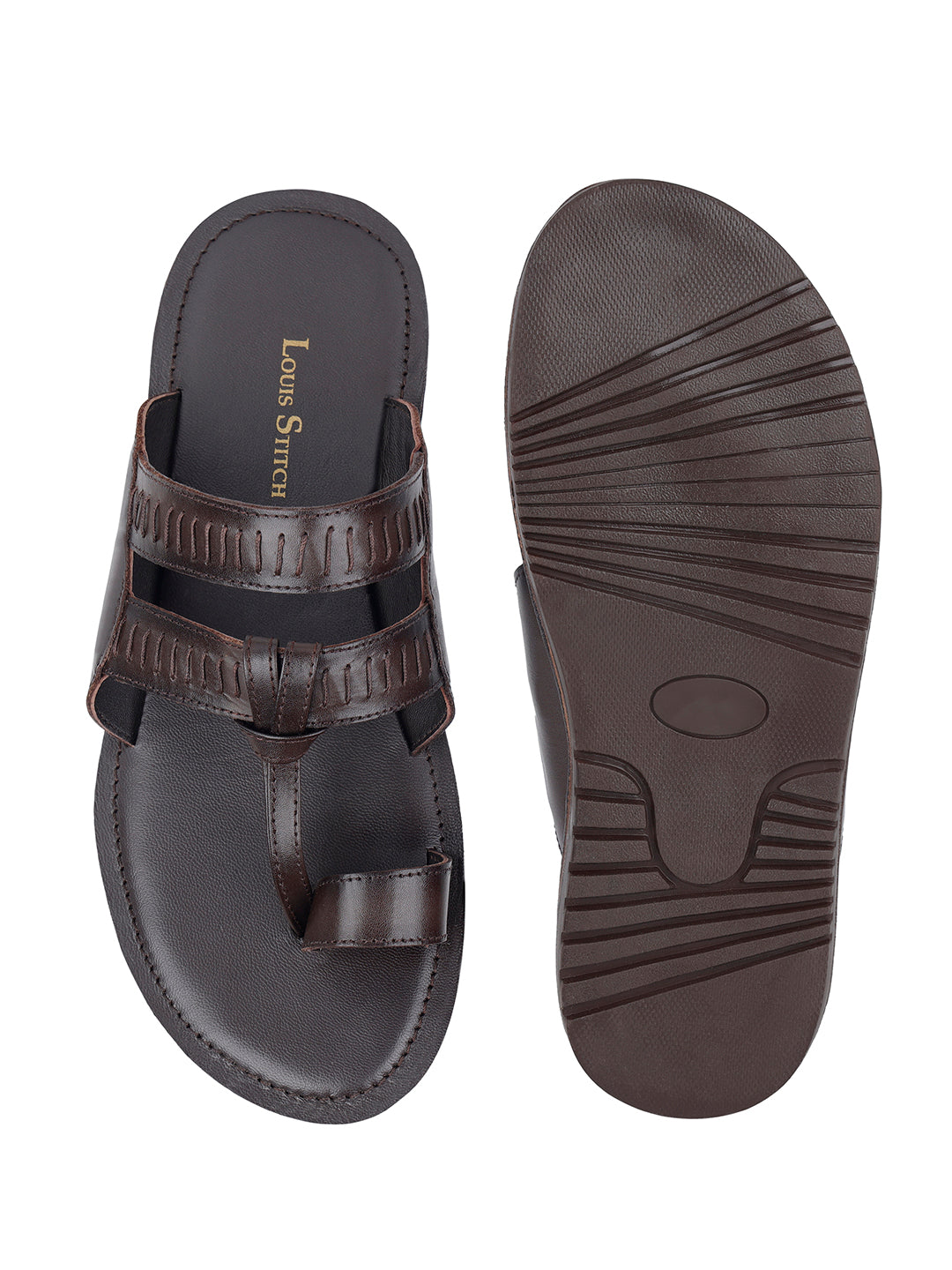 Brunette Brown Kolhapuri Style Lightweight Toe Ring Leather Sandal