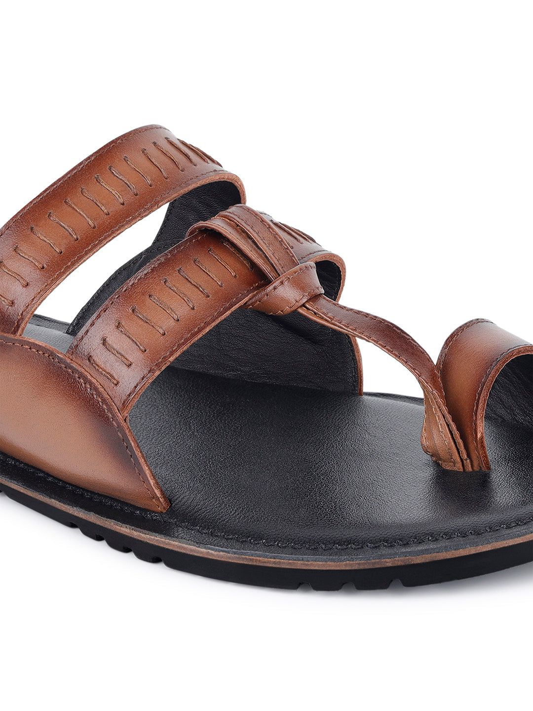 Tan Kolhapuri Style Lightweight Toe Ring Leather Sandal