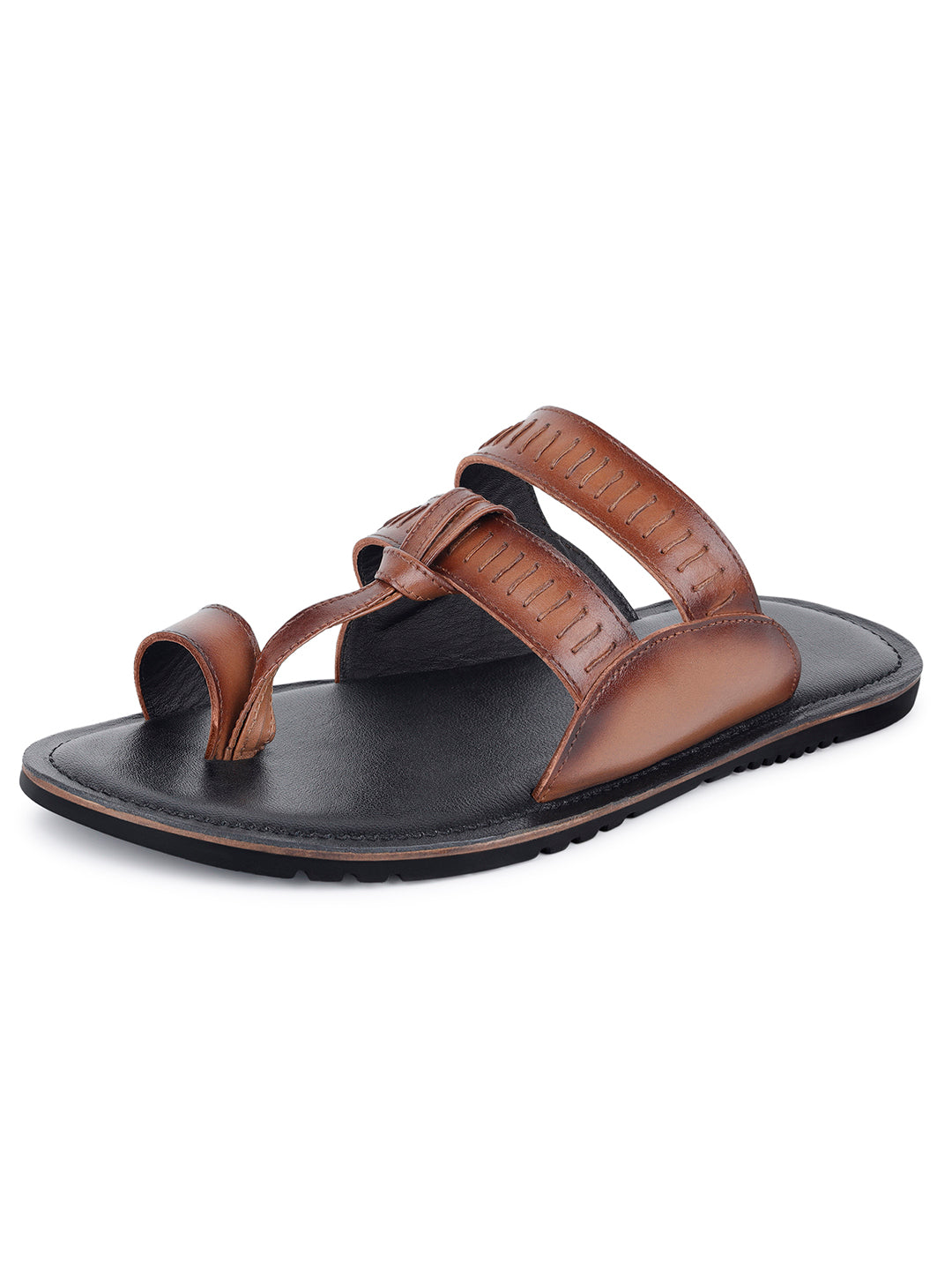 Tan Kolhapuri Style Lightweight Toe Ring Leather Sandal