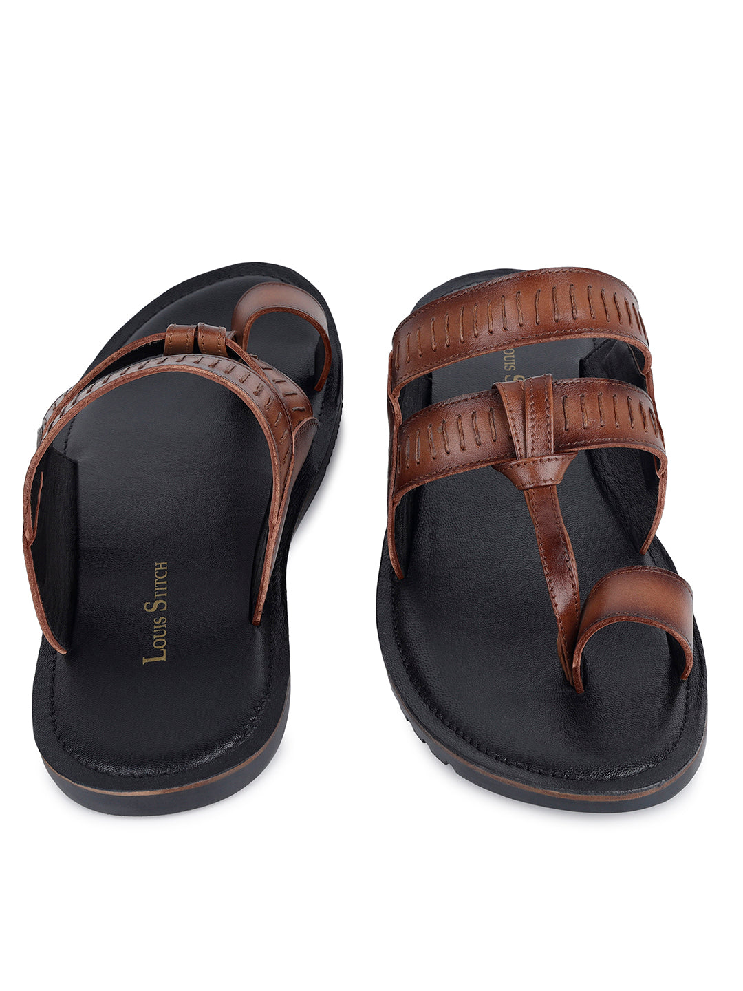 Tan Kolhapuri Style Lightweight Toe Ring Leather Sandal