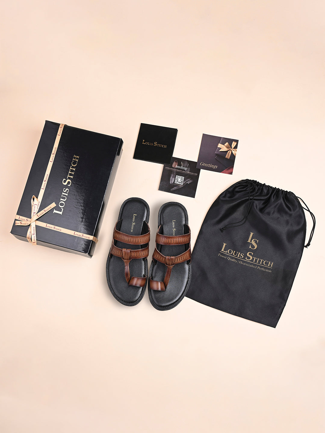 Tan Kolhapuri Style Lightweight Toe Ring Leather Sandal