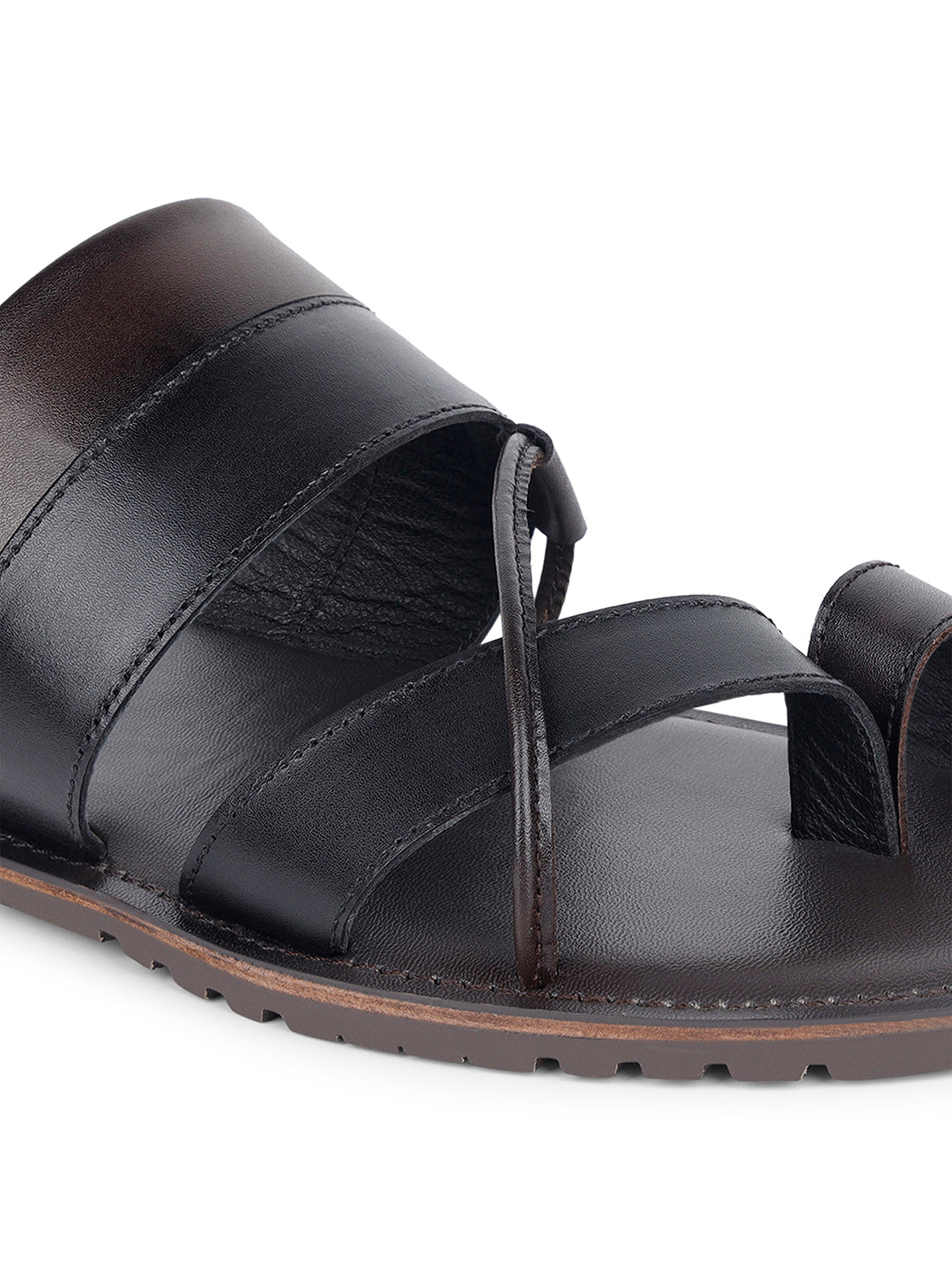 Brown and Black Open Toe Style Lightweight Toe Ring Leather Sandal