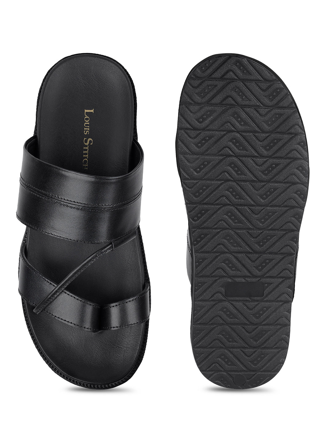 Jet Black Open Toe Style Lightweight Toe Ring Leather Sandal