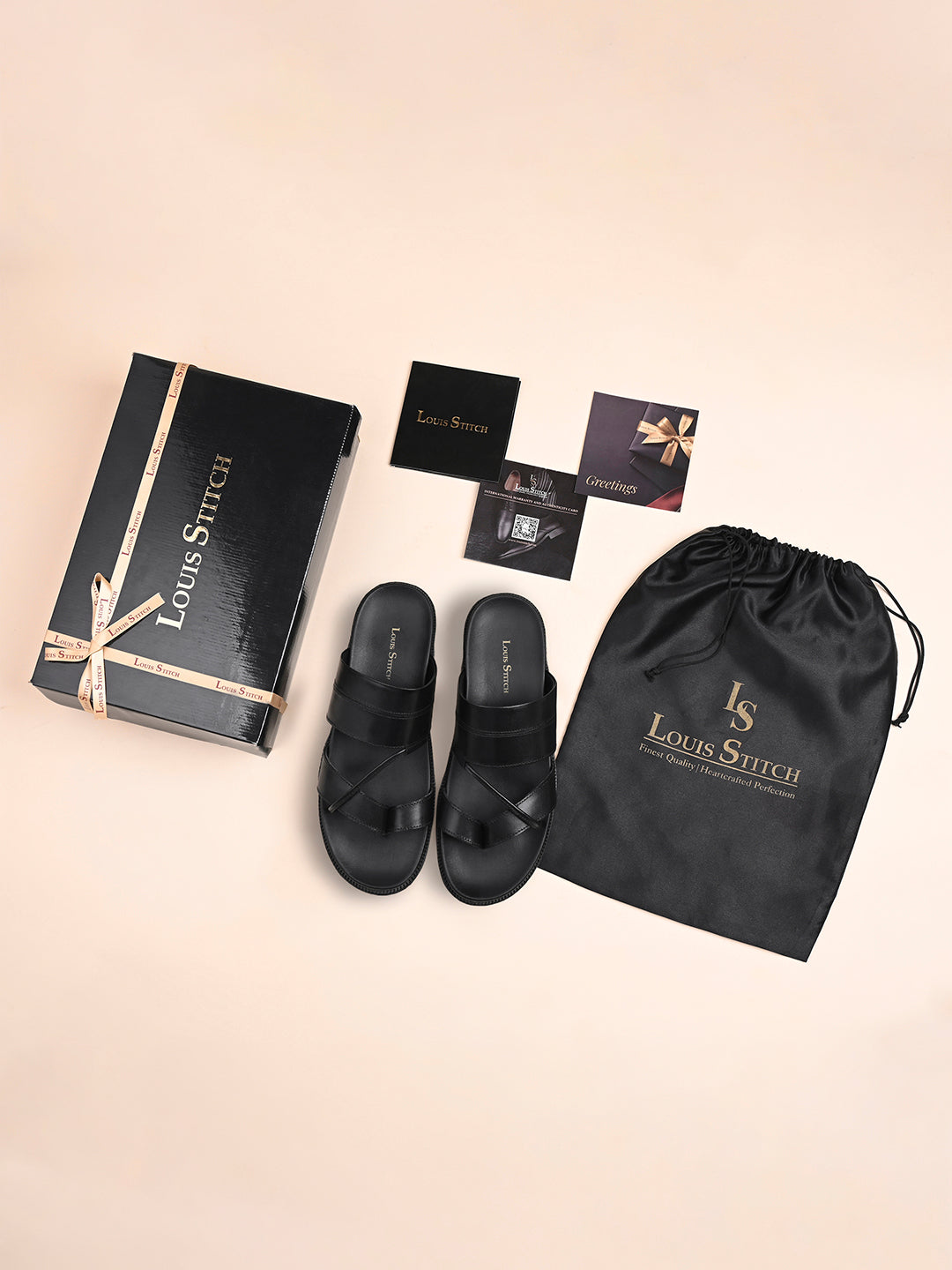 Jet Black Open Toe Style Lightweight Toe Ring Leather Sandal