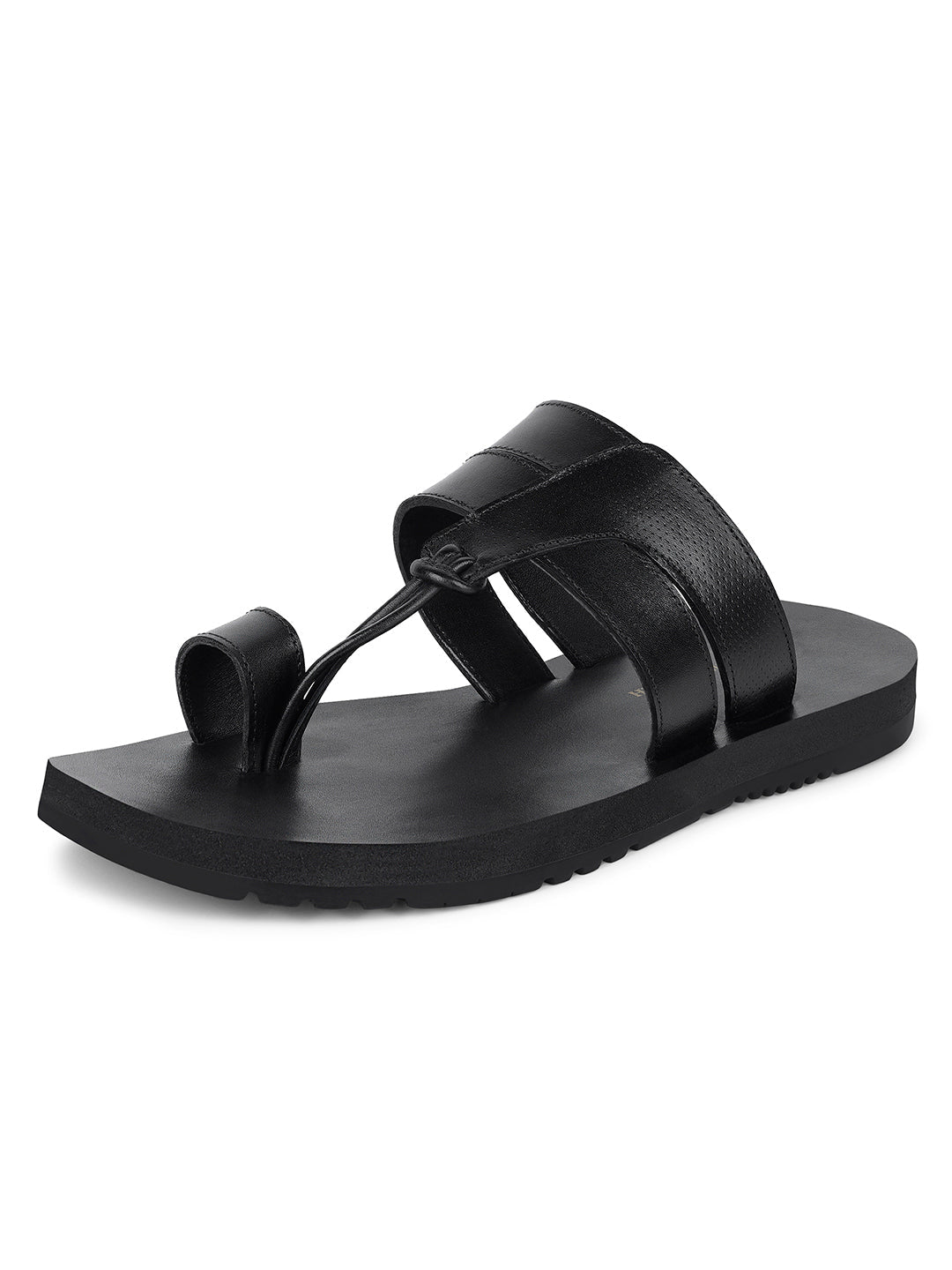Jet Black Open Toe Style Lightweight Toe Ring with Strap Leather Sandal