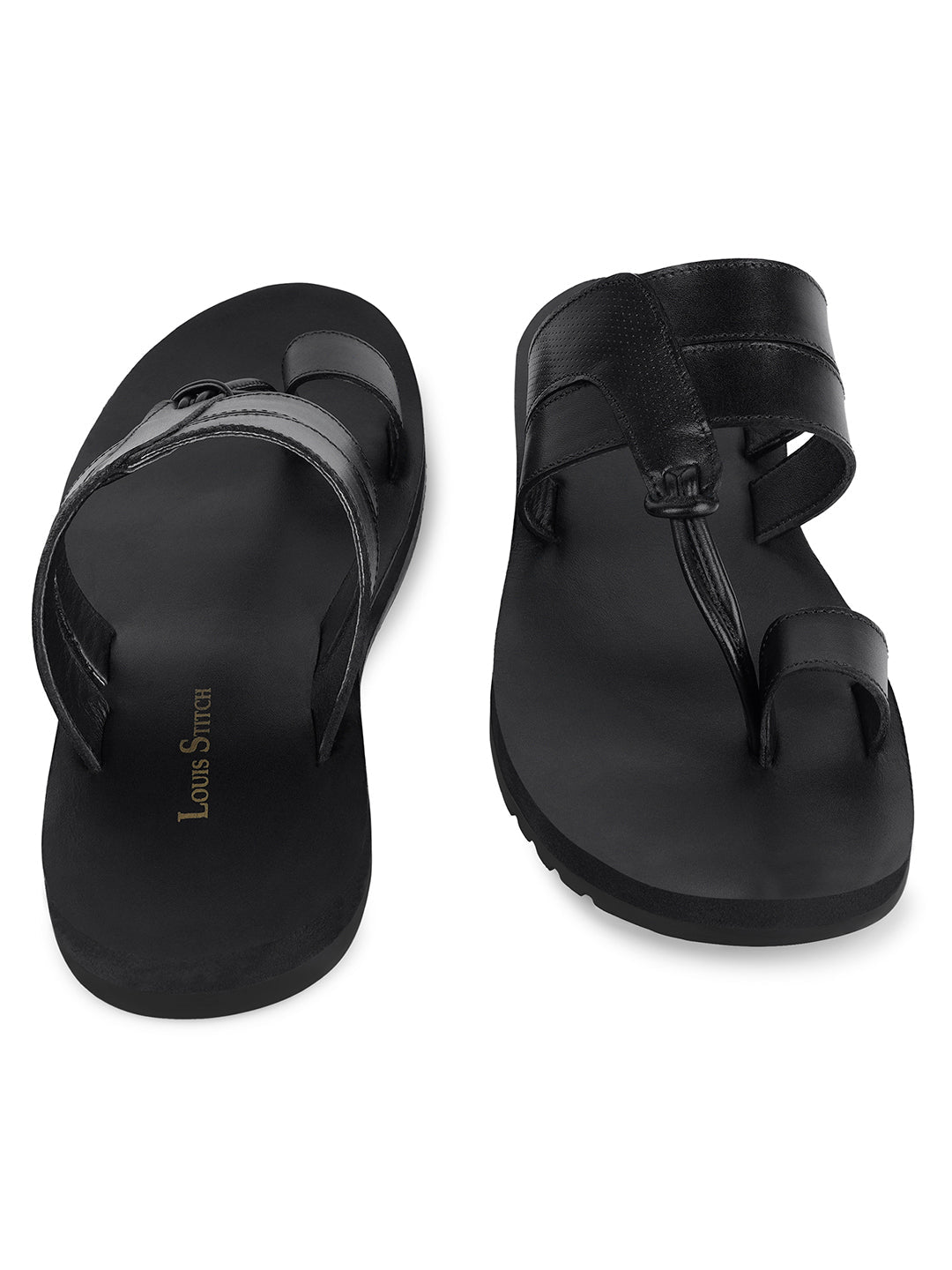 Jet Black Open Toe Style Lightweight Toe Ring with Strap Leather Sandal
