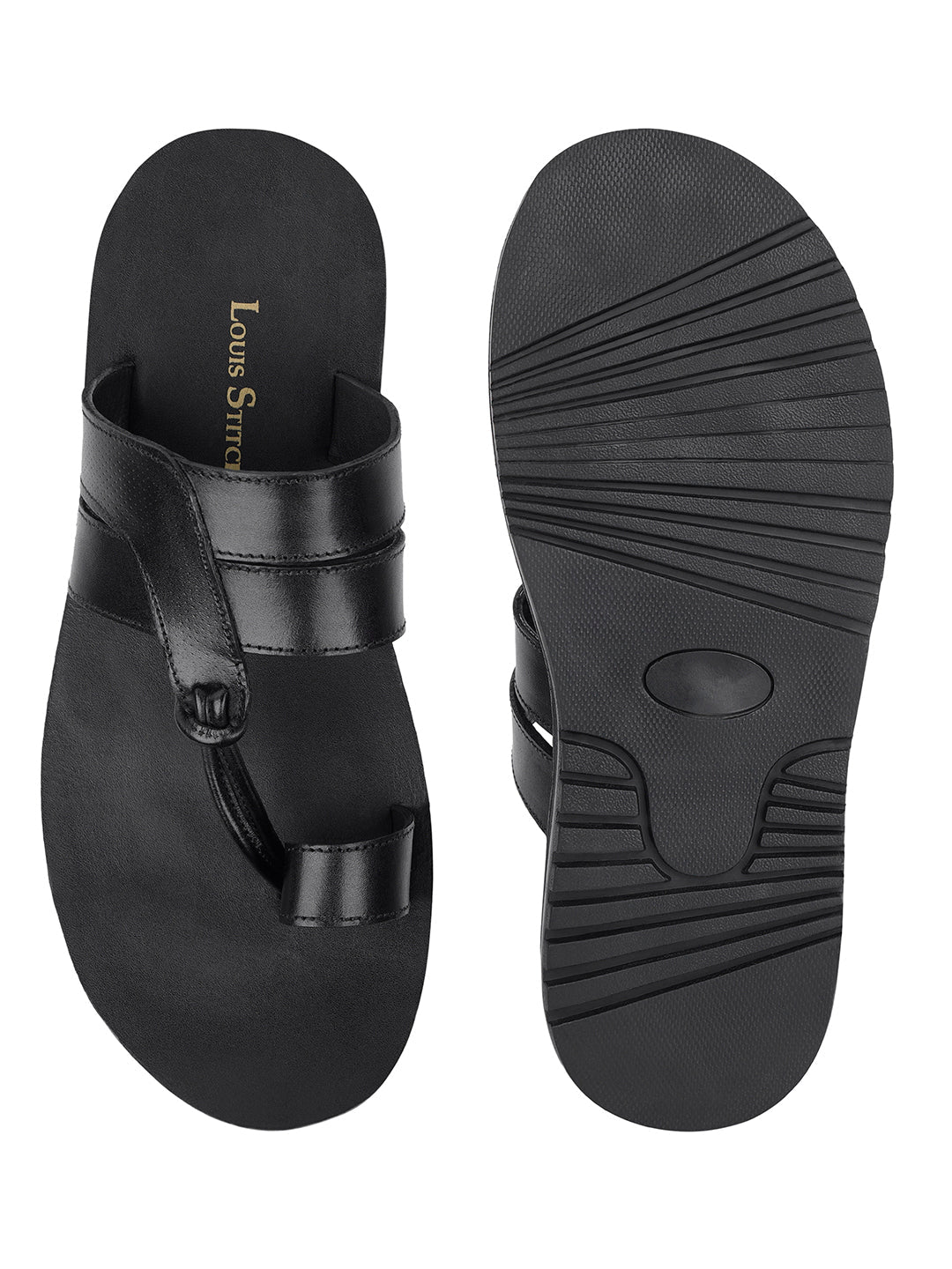 Jet Black Open Toe Style Lightweight Toe Ring with Strap Leather Sandal