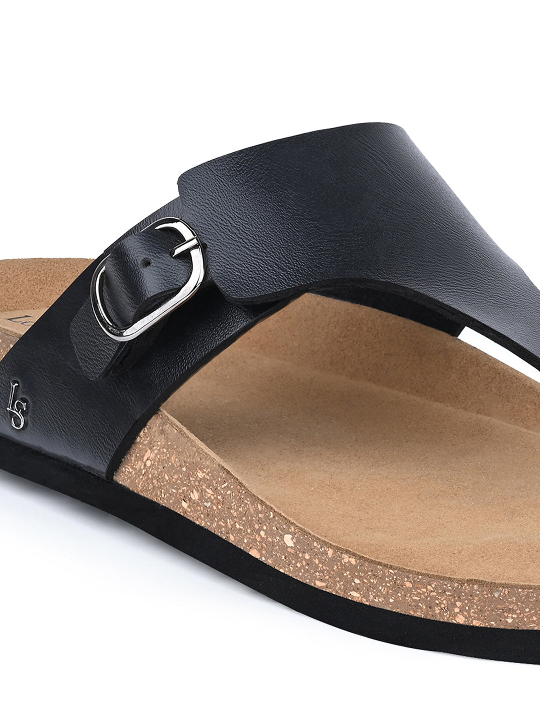 Jet Black Open Toe Lightweight Thong Style Cork Sandal