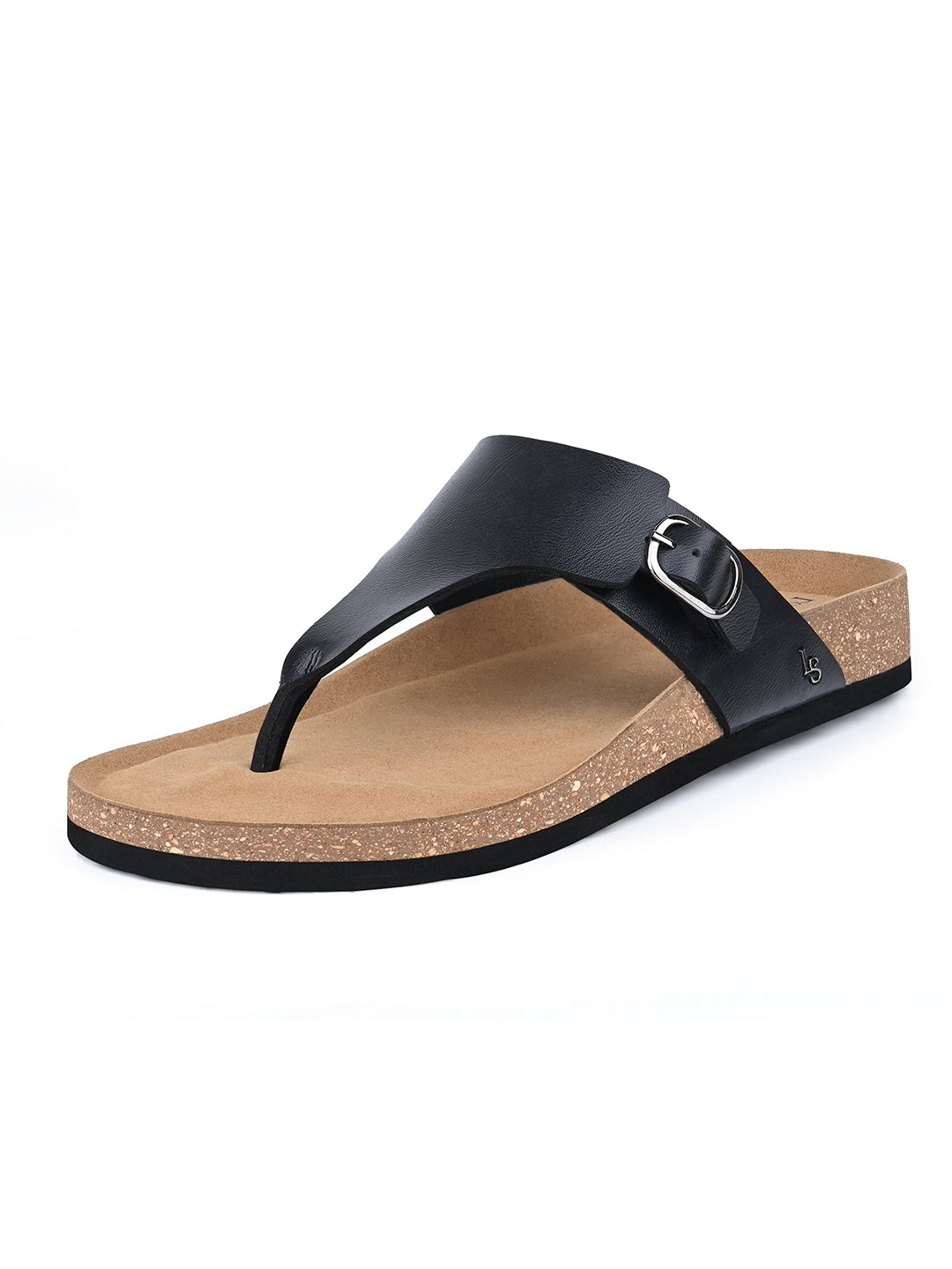 Jet Black Open Toe Lightweight Thong Style Cork Sandal