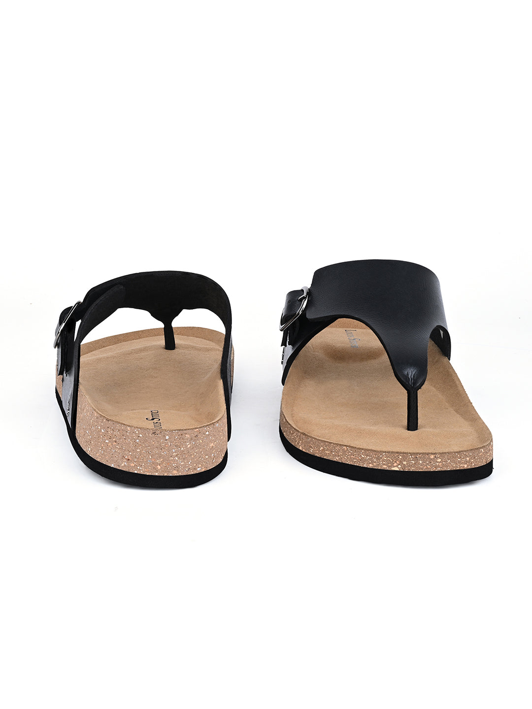 Jet Black Open Toe Lightweight Thong Style Cork Sandal