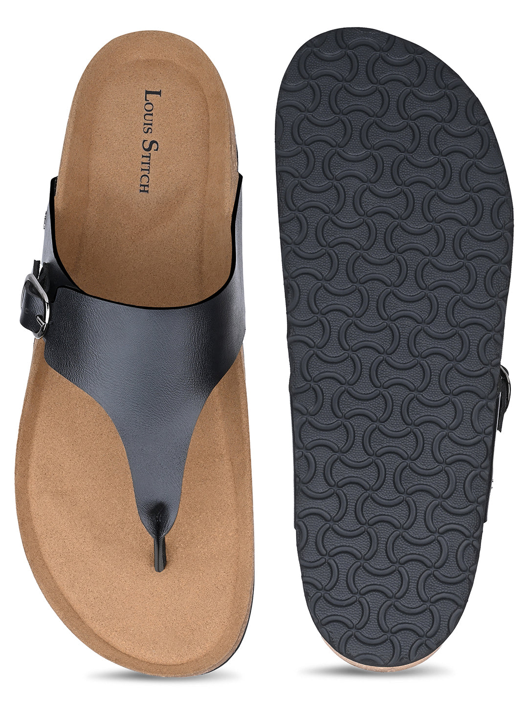 Jet Black Open Toe Lightweight Thong Style Cork Sandal