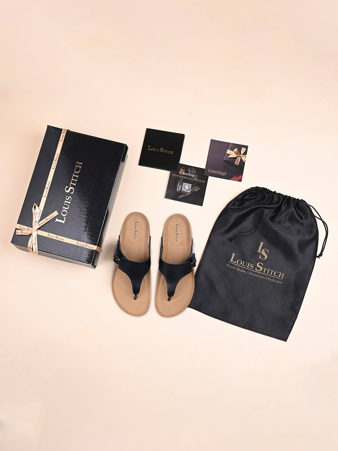 Jet Black Open Toe Lightweight Thong Style Cork Sandal