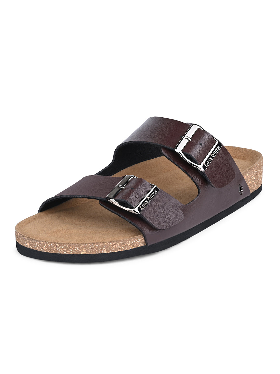 Brunette Brown Lightweight Open Toe Double Strap Slip-on Cork Sandal